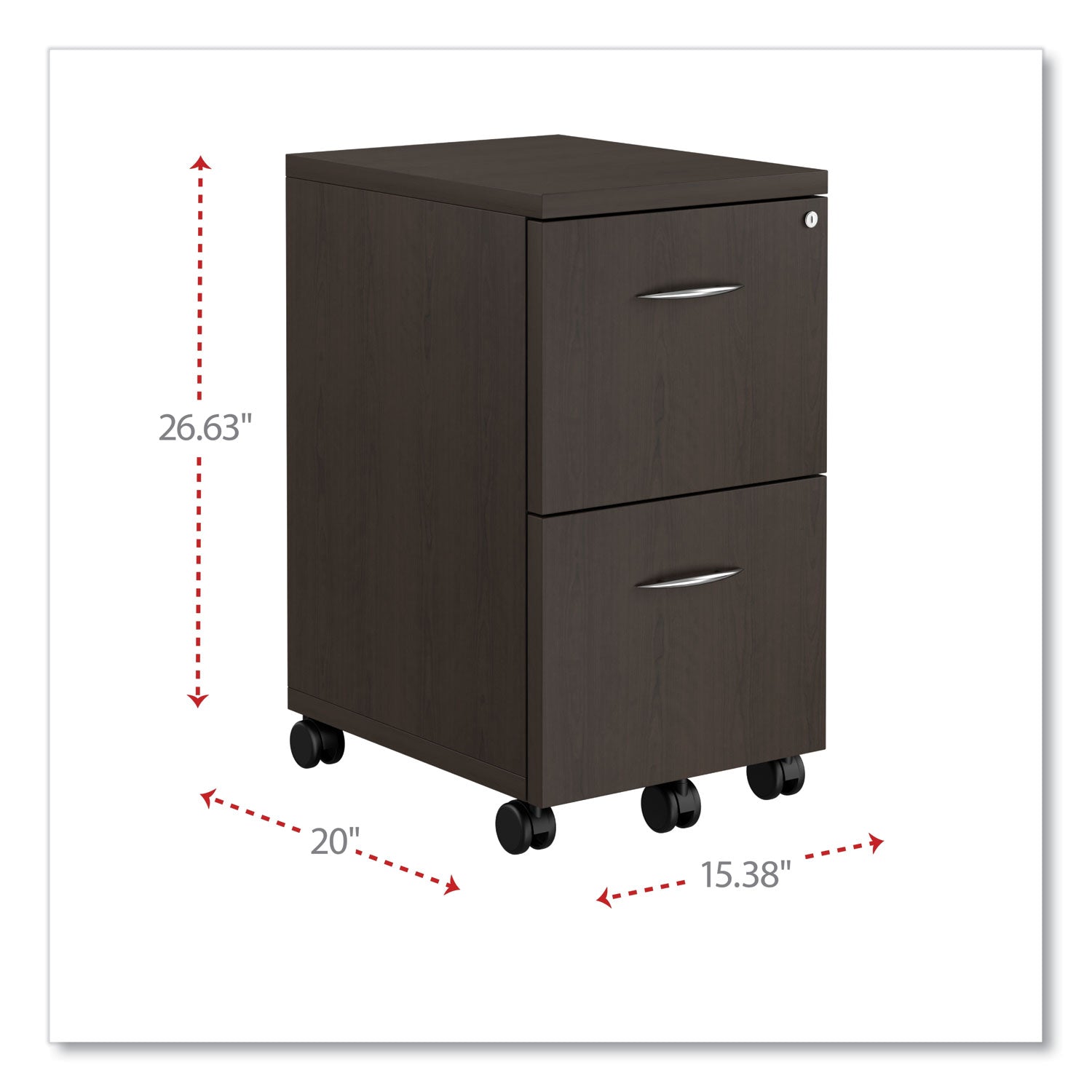 Alera® Alera Valencia Series Mobile Pedestal, Left or Right, 2 Legal/Letter-Size File Drawers, Espresso, 15.38" x 20" x 26.63"