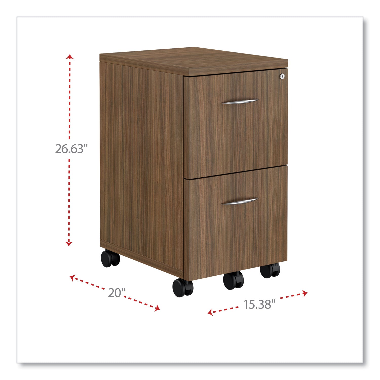 Alera® Alera Valencia Series Mobile Pedestal, Left or Right, 2 Legal/Letter-Size File Drawers, Modern Walnut, 15.38" x 20" x 26.63"