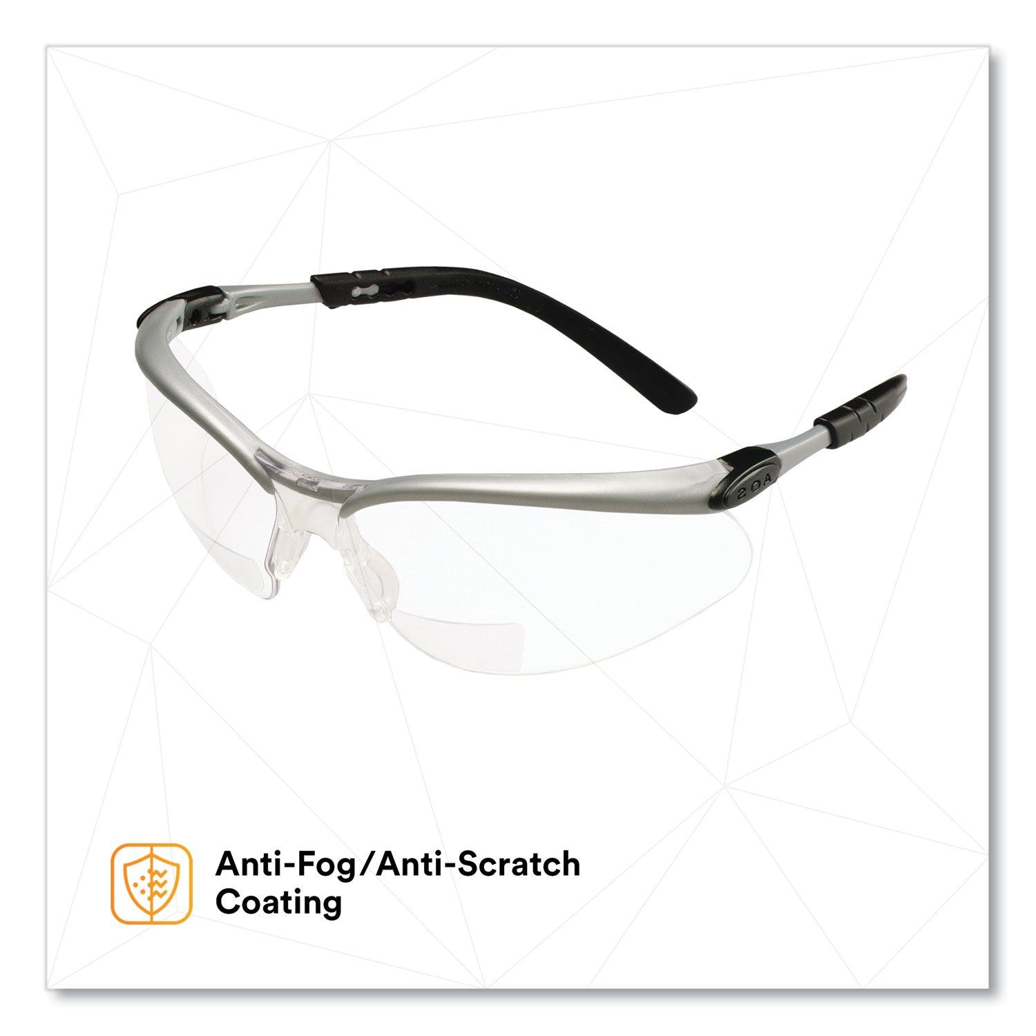 3M™ BX Molded-In Diopter Safety Glasses, 2.5+ Diopter Strength, Silver/Black Frame, Clear Lens