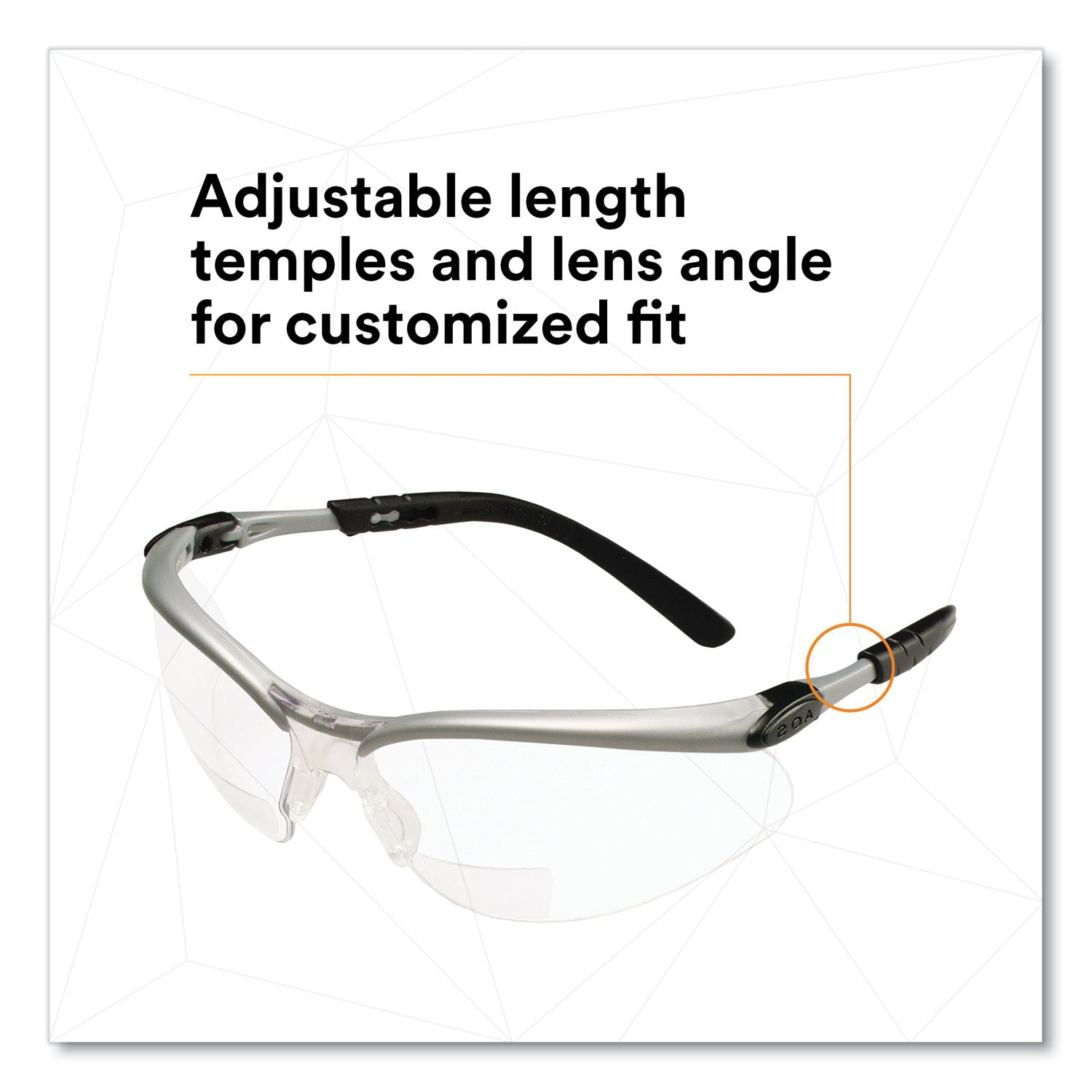 3M™ BX Molded-In Diopter Safety Glasses, 2.5+ Diopter Strength, Silver/Black Frame, Clear Lens