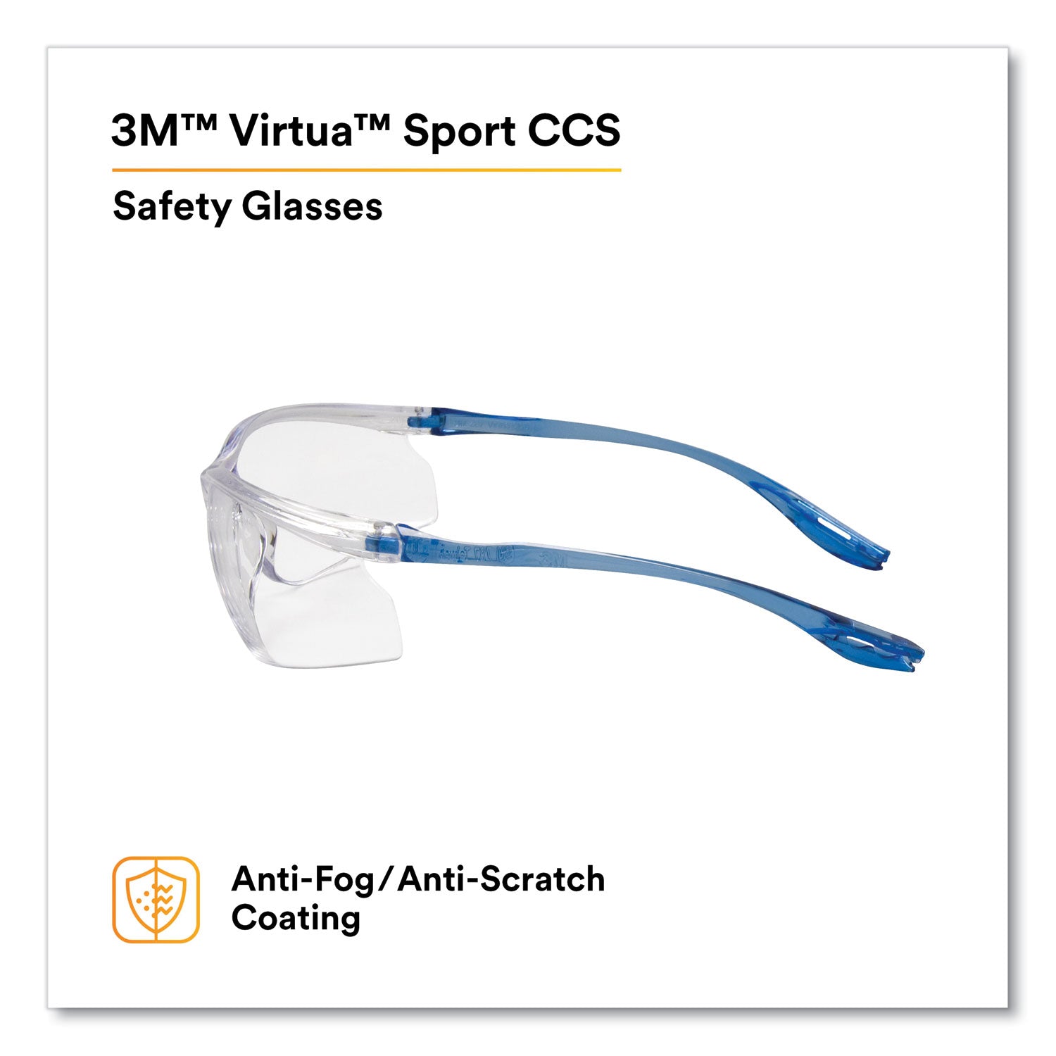 3M™ Virtua Sport CCS Protective Eyewear, Blue Plastic Frame, Clear Polycarbonate Lens