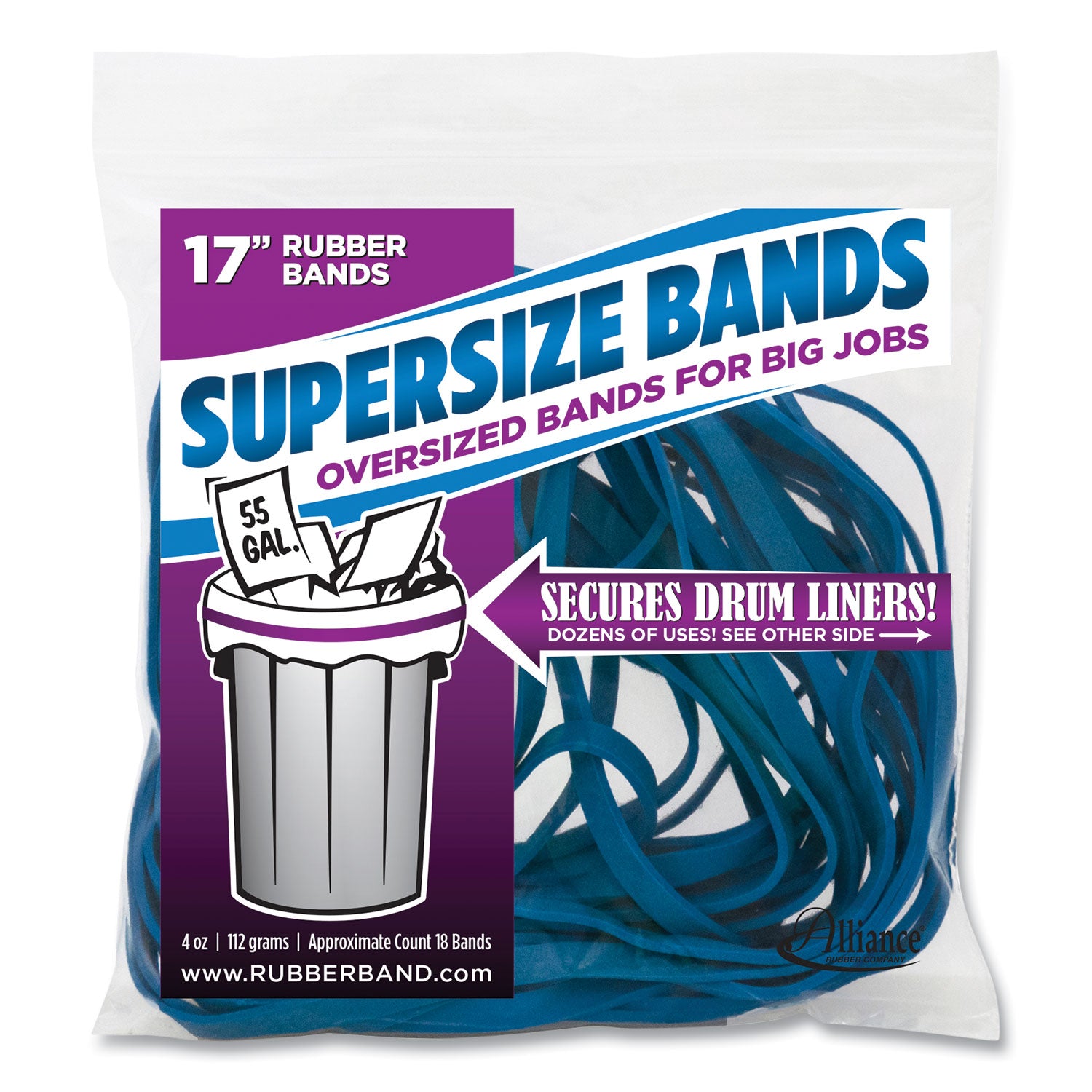 Alliance® SuperSize Bands, 0.25" x 17", 4,060 psi Max Elasticity, Blue, 12/Pack