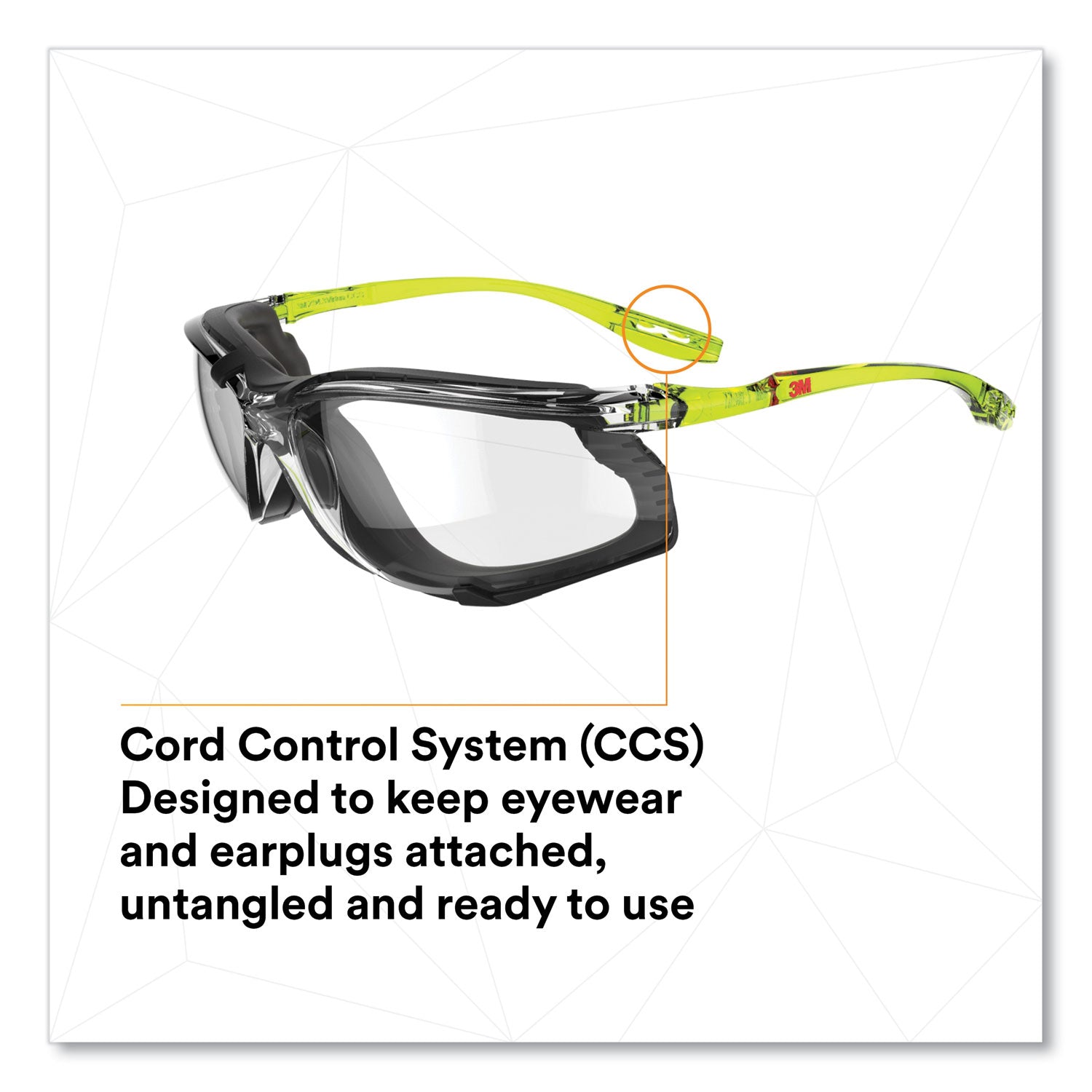 3M™ Solus CCS Series Protective Eyewear, Green Plastic Frame, Clear Polycarbonate Lens