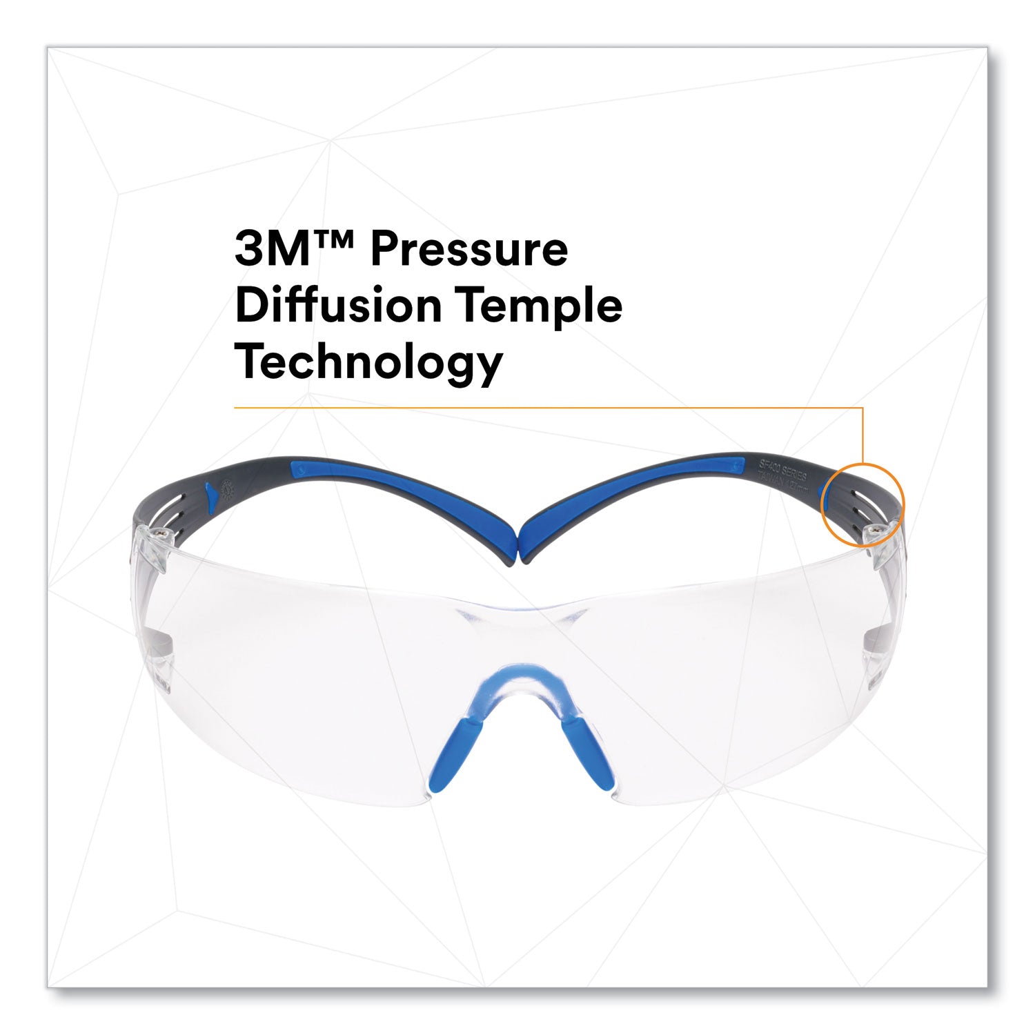 3M™ SecureFit Protective Eyewear, 400 Series, Black/Blue Plastic Frame, Clear Polycarbonate Lens