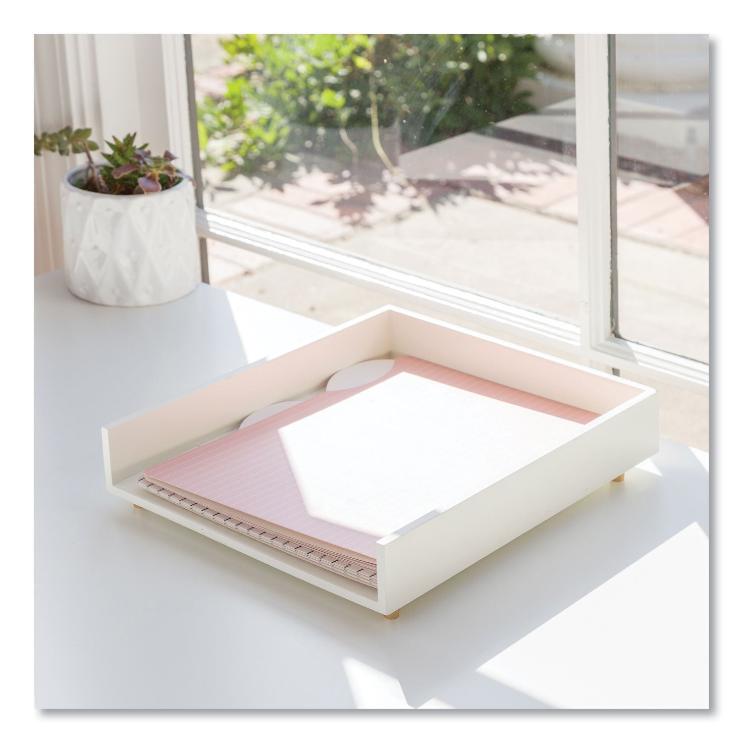 U Brands Juliet Paper Tray, 1 Section, Holds 11" x 8.5" Files, 10 x 12.25 x 2.5, White