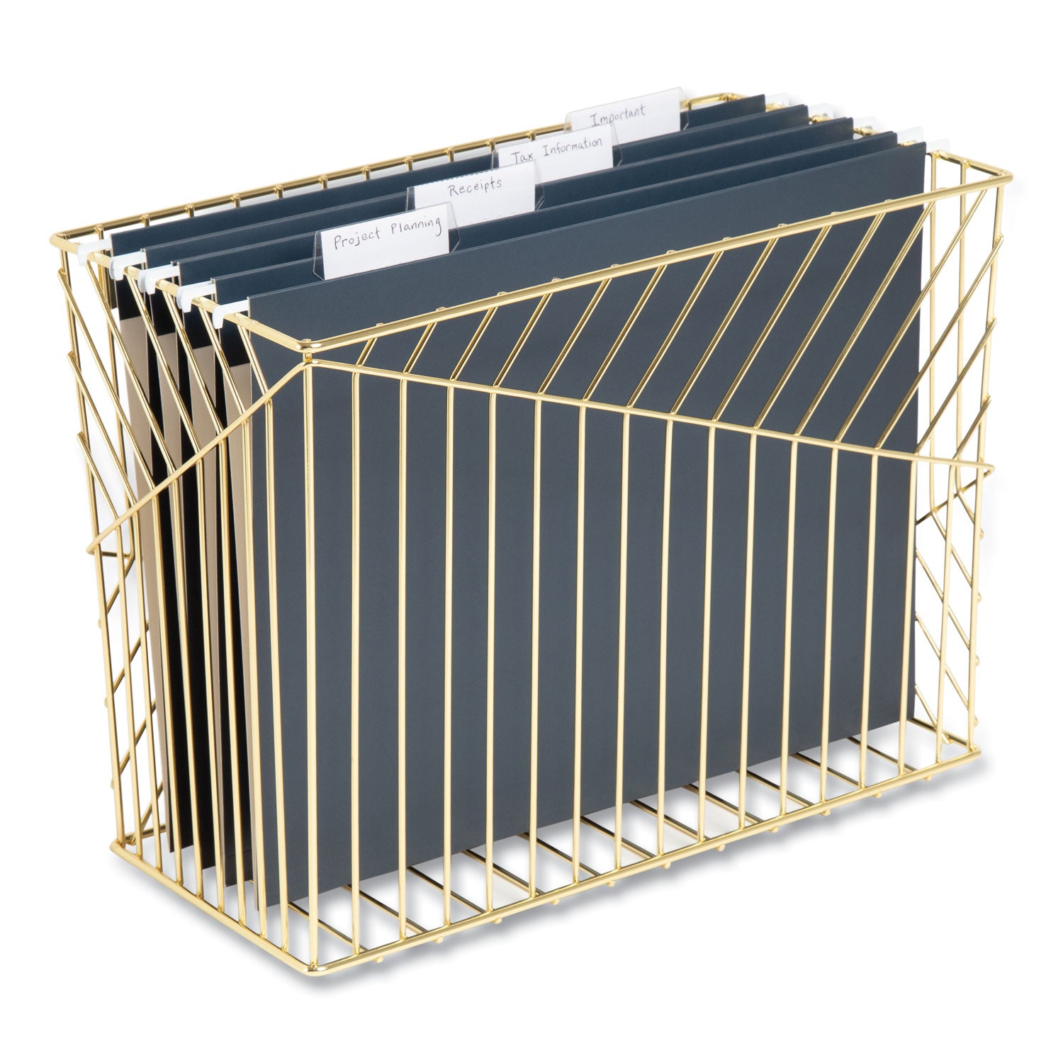 U Brands Vena Hanging File Basket, Letter Size, 6.85" Long, Gold