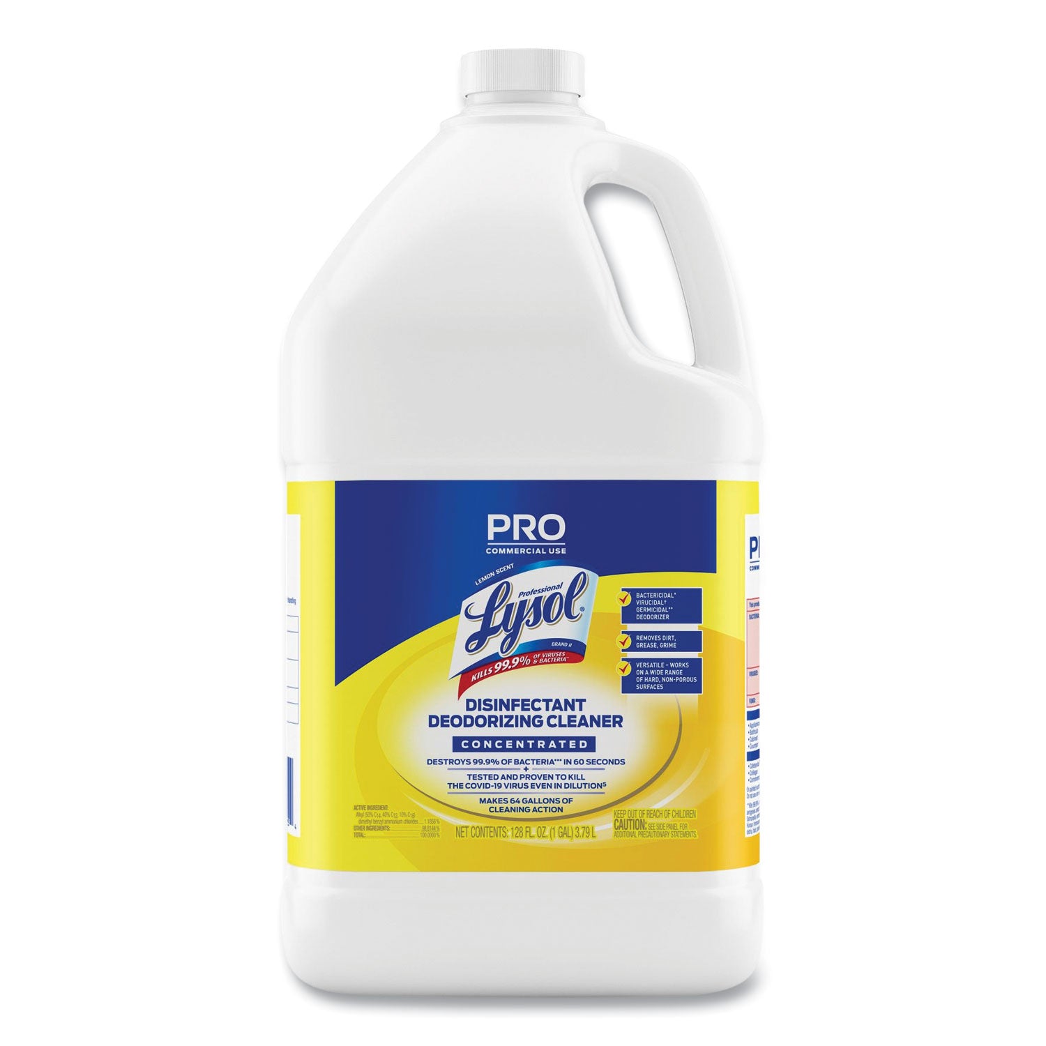 Disinfectant Deodorizing Cleaner Concentrate, Lemon Scent, 128 oz Bottle