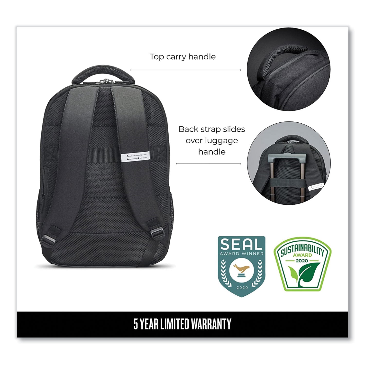 Solo Re:Define Laptop Backpack, 15.6”, 12.25 x 5.75 x 18.75, Black