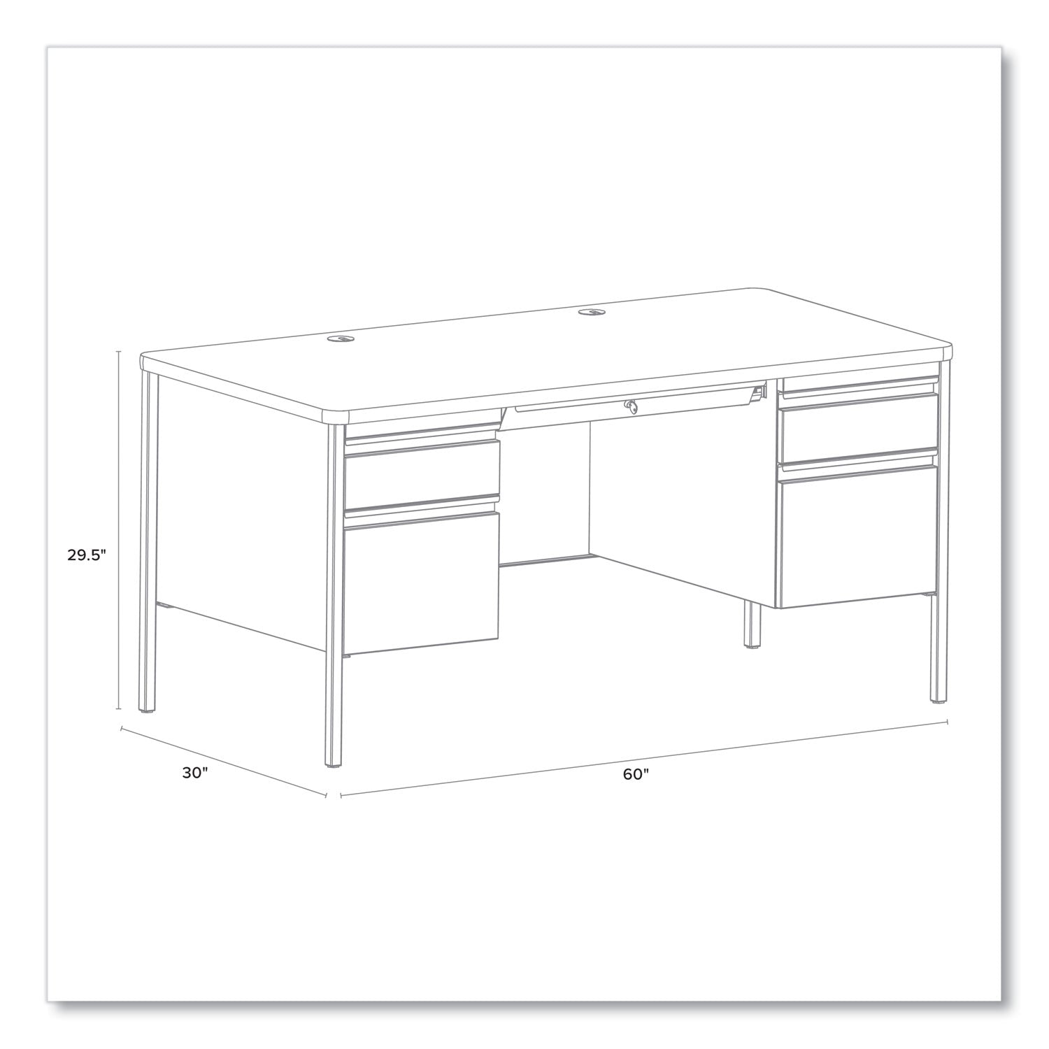 Hirsh Industries® Teachers Pedestal Desks, Left and Right-Hand Pedestals: Box/File Drawer Format, 60" x 30" x 29.5", Walnut/Black