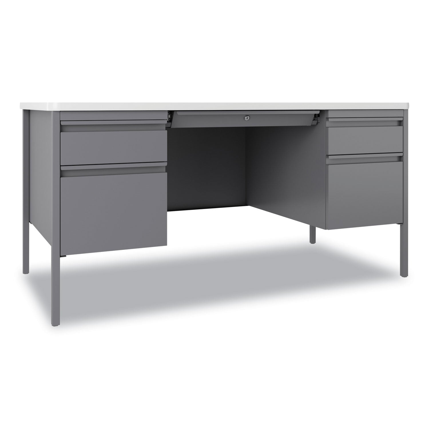 Teachers Pedestal Desks, Left and Right-Hand Pedestals: Box/File Drawer Format, 60" x 30" x 29.5", White/Platinum