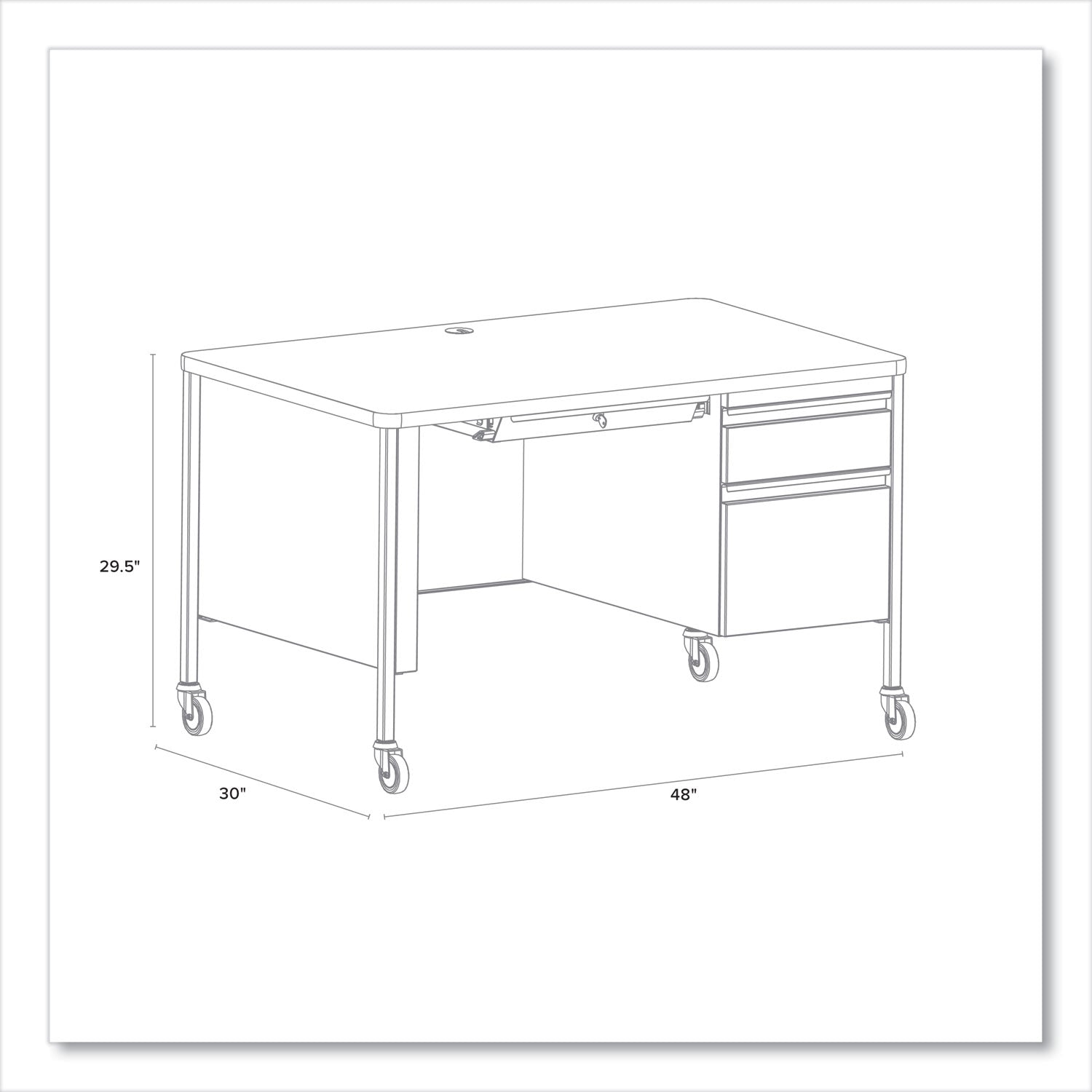 Hirsh Industries® Mobile Teachers Pedestal Desks, Right-Hand Pedestal: Box/File Drawers, 48" x 30" x 29.5", Walnut/Black