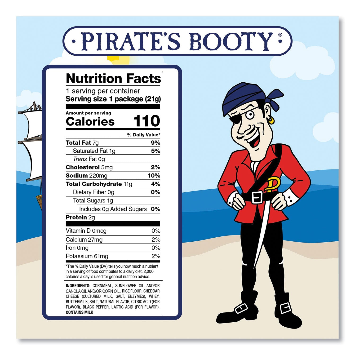 Pirate's Booty® Cheddar Blast, Cheddar, 0.75 oz Bag, 16/Carton