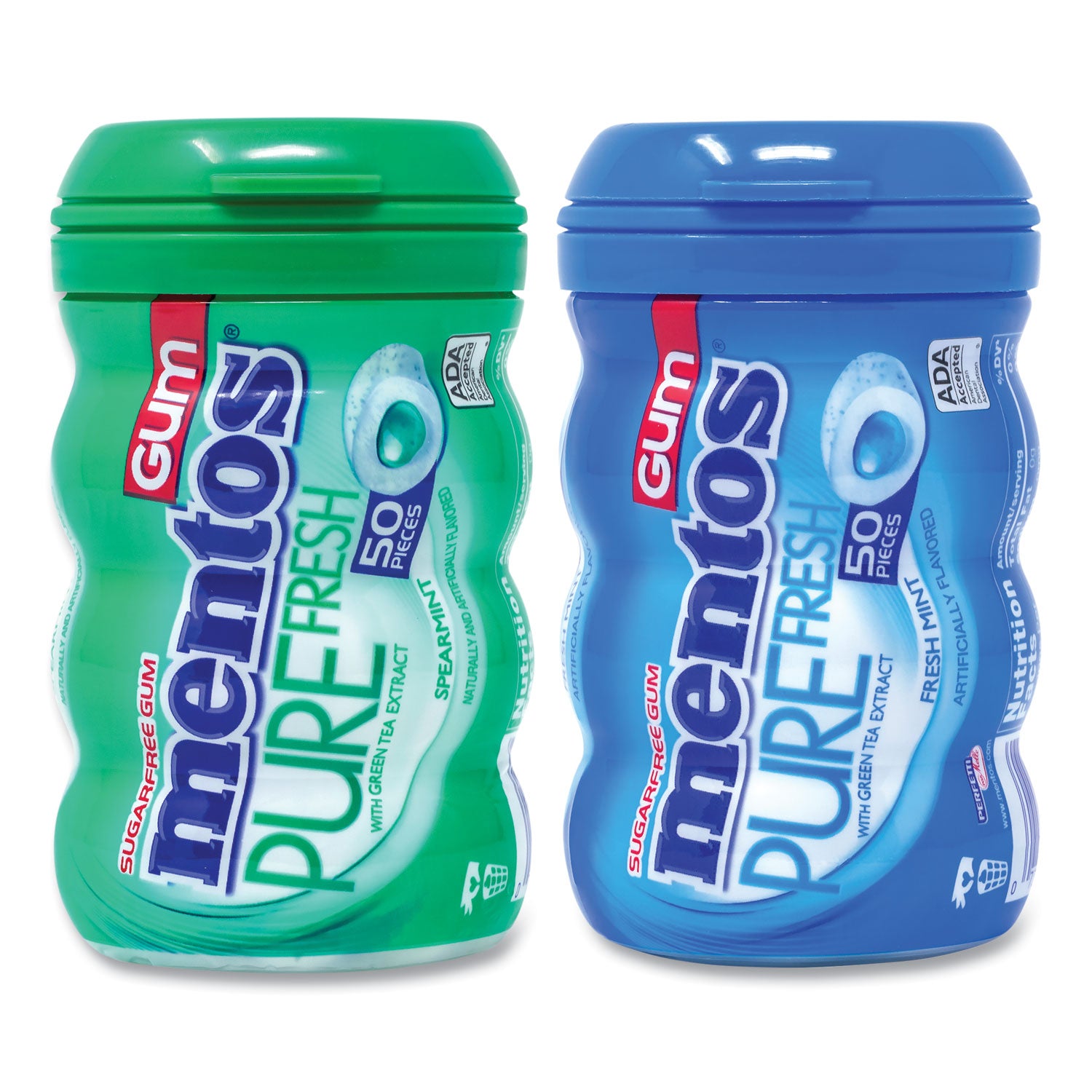 Mentos® Pure Fresh Gum Variety Pack, Fresh Mint/Spearmint, 50 Pieces/Bottle, 8 Bottles/Carton