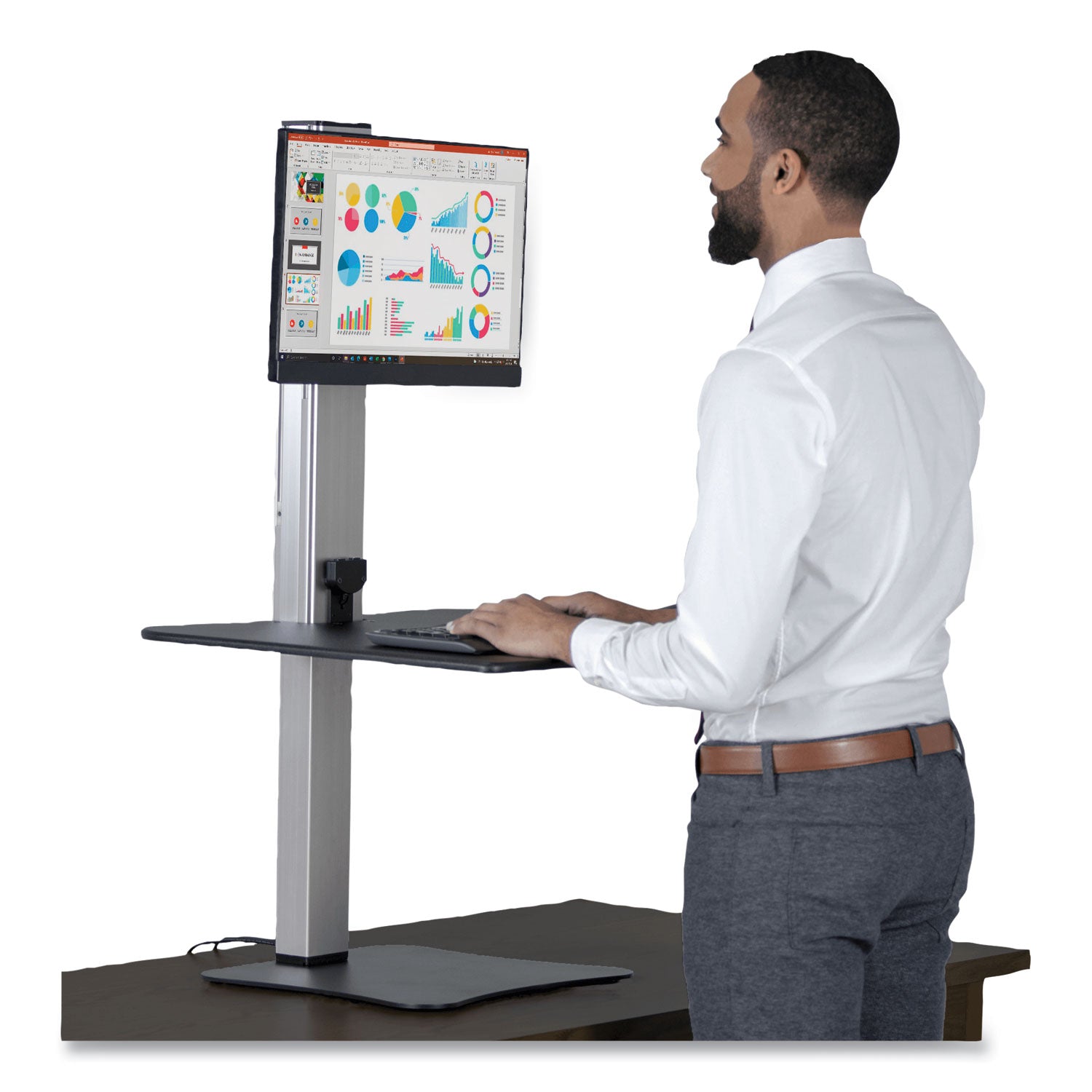 Victor® High Rise Electric Standing Desk Workstation, Single Monitor, 28" x 23" x 20.25", Black/Aluminum