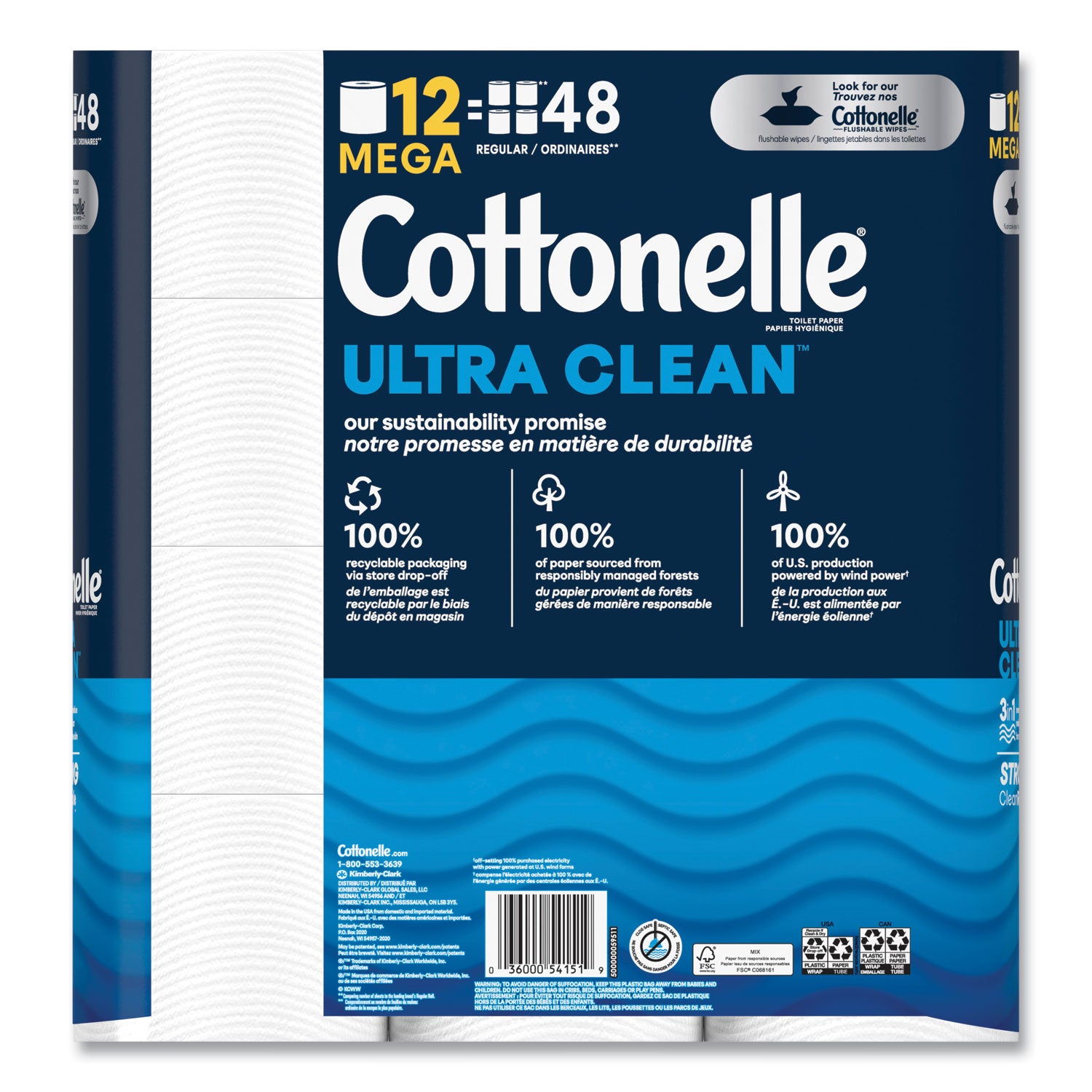 Cottonelle® Ultra CleanCare Toilet Paper, Strong Tissue, Mega Rolls, Septic Safe, 1-Ply, White, 284/Roll, 12 Rolls/Pack, 48 Rolls/Carton