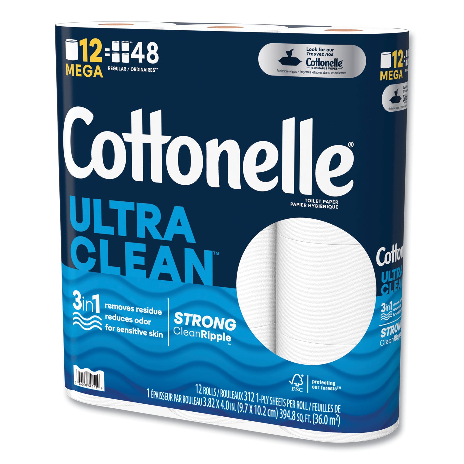 Cottonelle® Ultra CleanCare Toilet Paper, Strong Tissue, Mega Rolls, Septic Safe, 1-Ply, White, 284/Roll, 12 Rolls/Pack, 48 Rolls/Carton