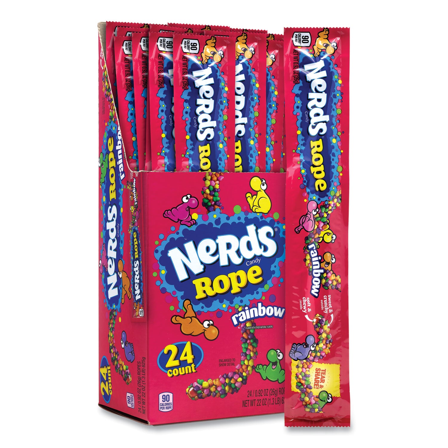 Nerds Rope Candy, Fruity, 0.92 oz Individually Wrapped, 24/Carton