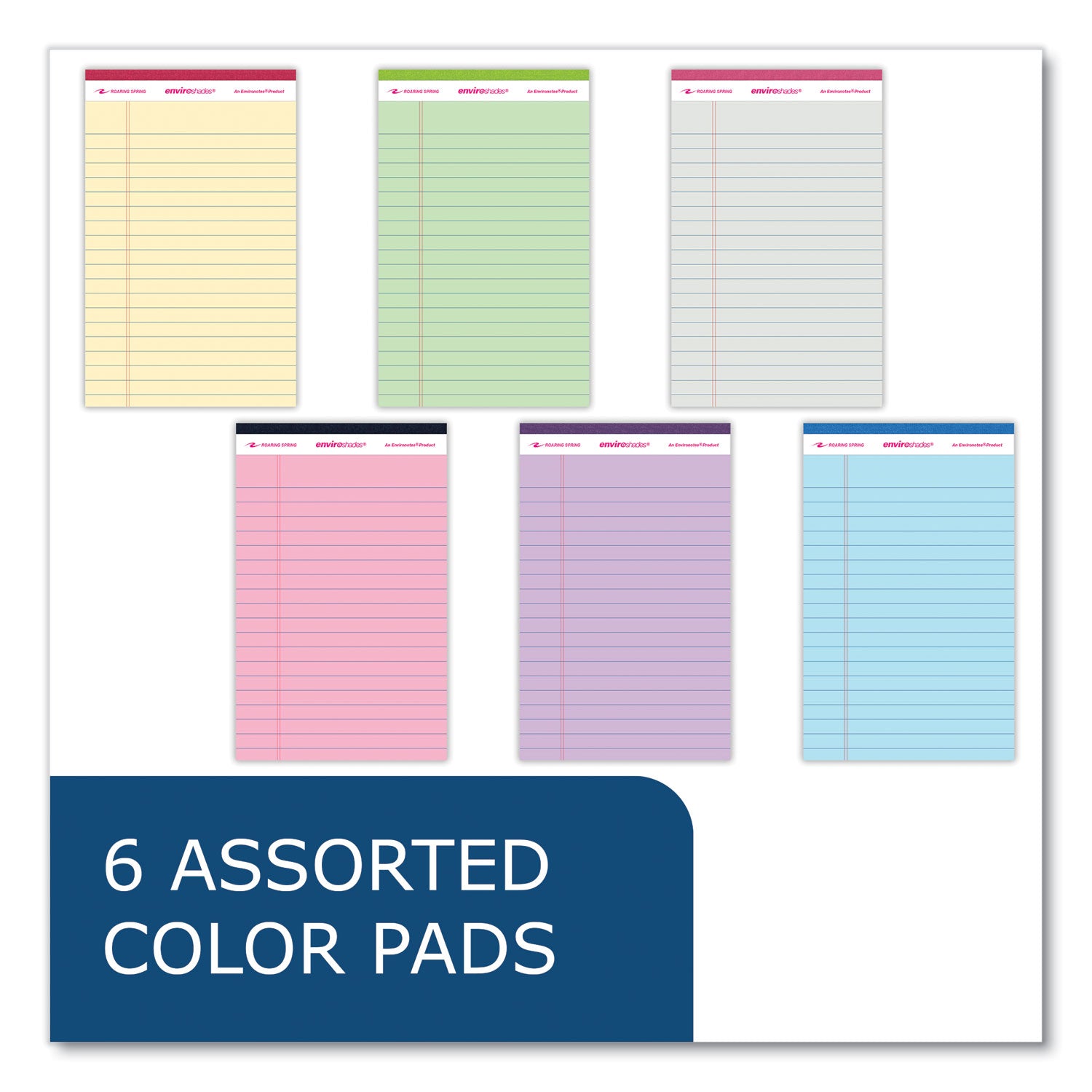 Roaring Spring® Enviroshades Legal Notepads, 50 Assorted 5 x 8 Sheets, 72 Notepads/Carton