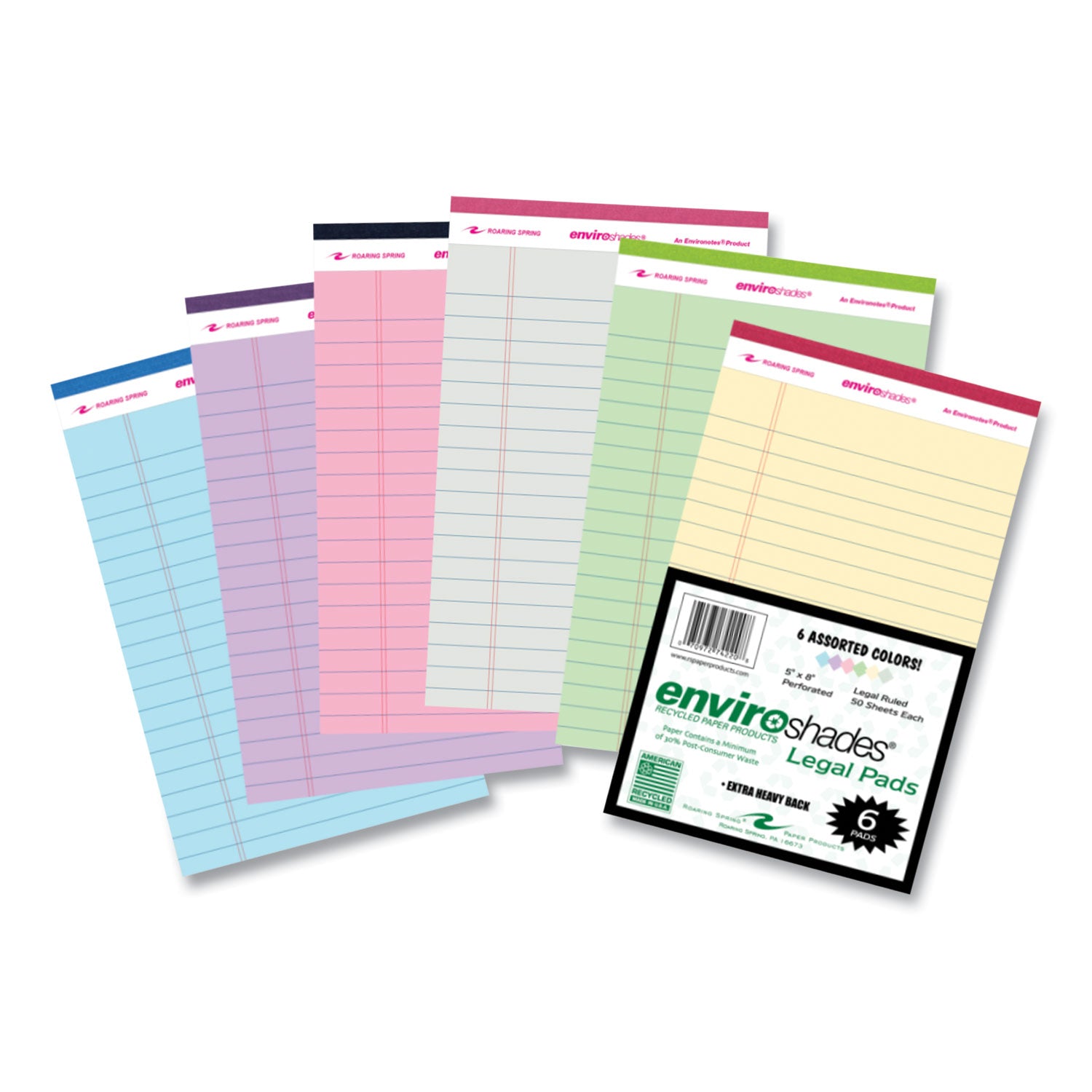 Roaring Spring® Enviroshades Legal Notepads, 50 Assorted 5 x 8 Sheets, 72 Notepads/Carton