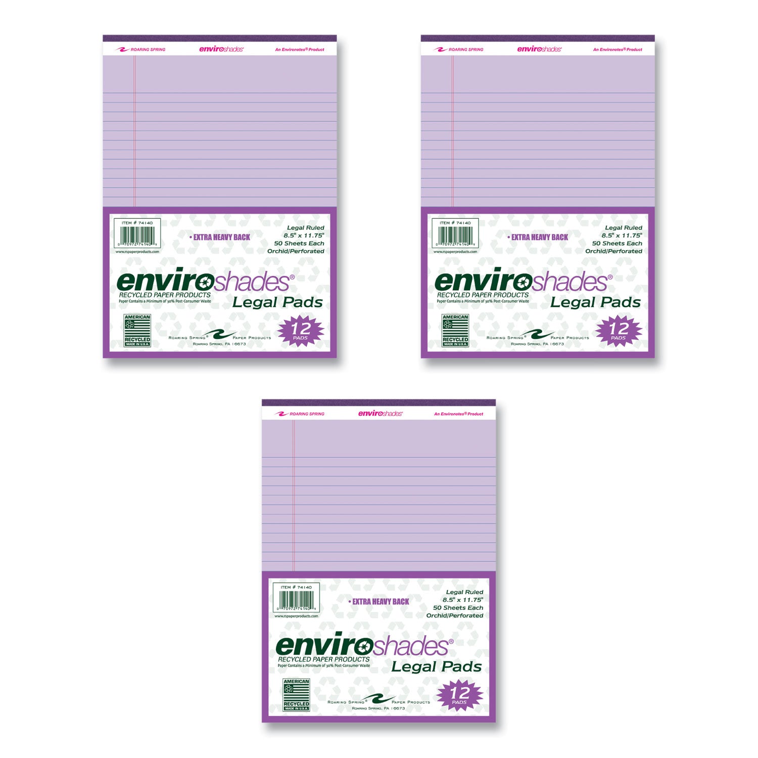 Enviroshades Legal Notepads Orchid 8.5 x 11.75 Sheets, 72 Notepads/Carton, Ships in 4-6 Business Days