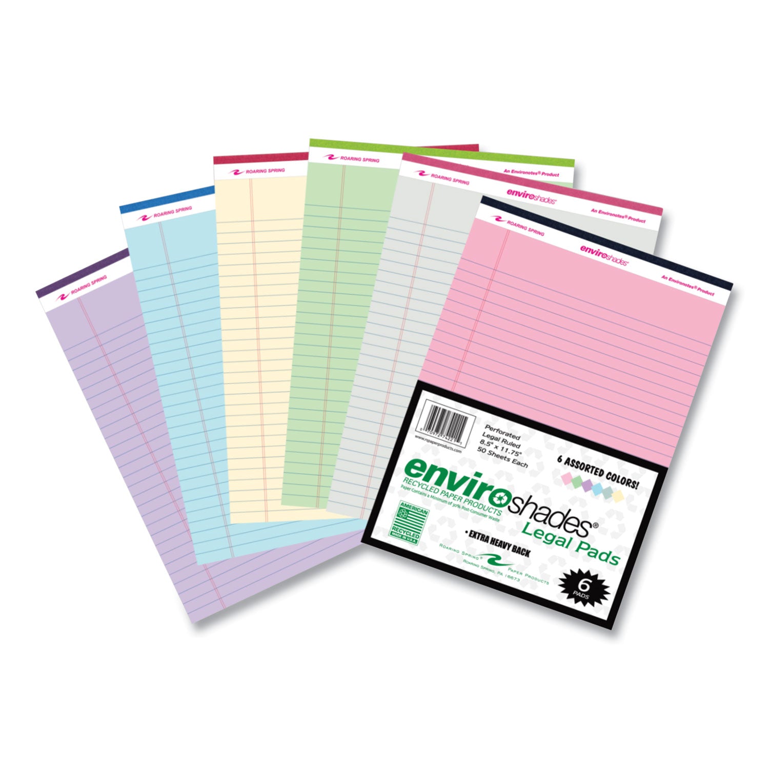 Roaring Spring® Enviroshades Legal Notepads, 50 Assorted 8.5 x 11.75 Sheets, 36 Notepads/Carton