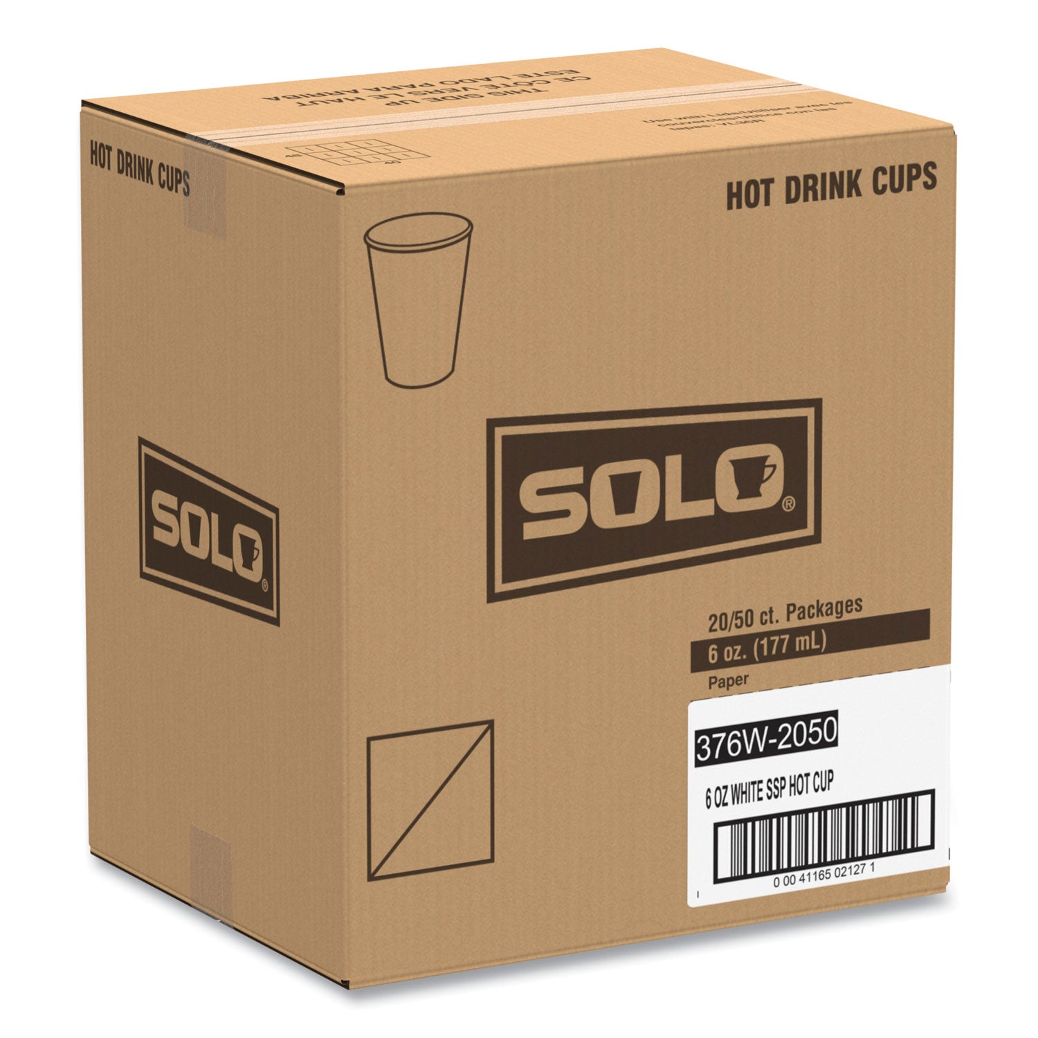 SOLO® Single-Sided Poly Paper Hot Cups, 6 oz, White, 50/Pack, 20 Packs/Carton