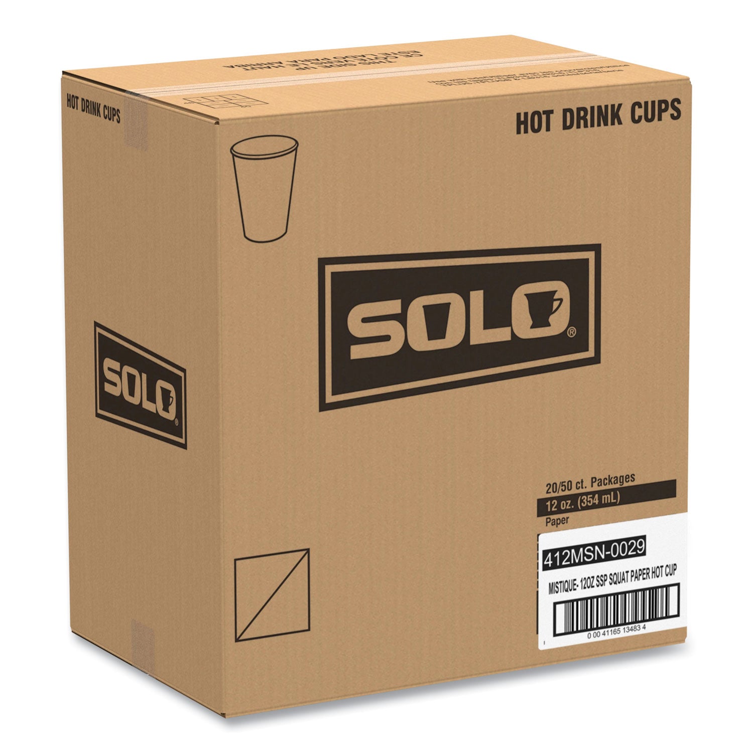 SOLO® Mistique Polycoated Hot Paper Cups, 12 oz, Printed, Brown, 50/Sleeve, 20 Sleeves/Carton