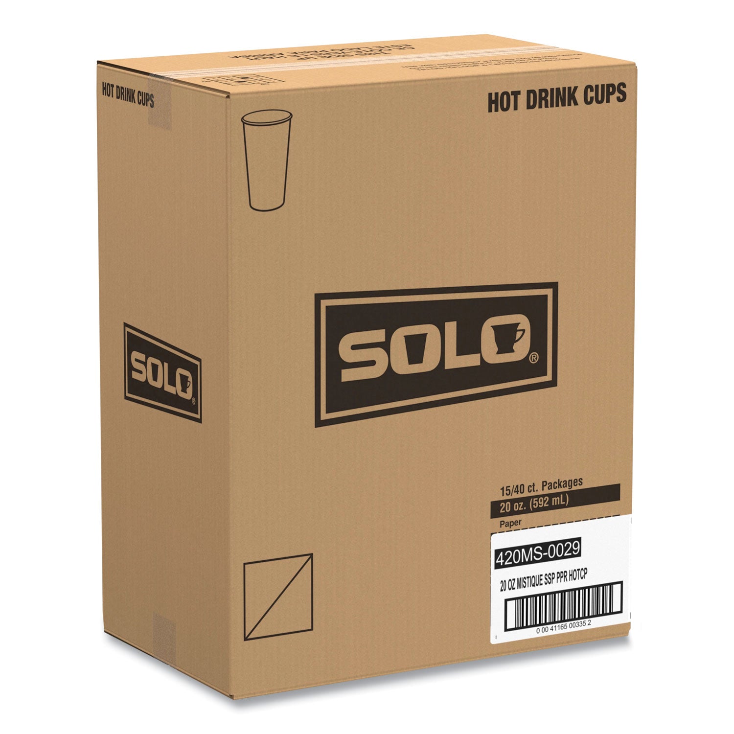 SOLO® Single Sided Poly Paper Hot Cups, 20 oz, Mistique Design, 40/Bag, 15 Bags/Carton