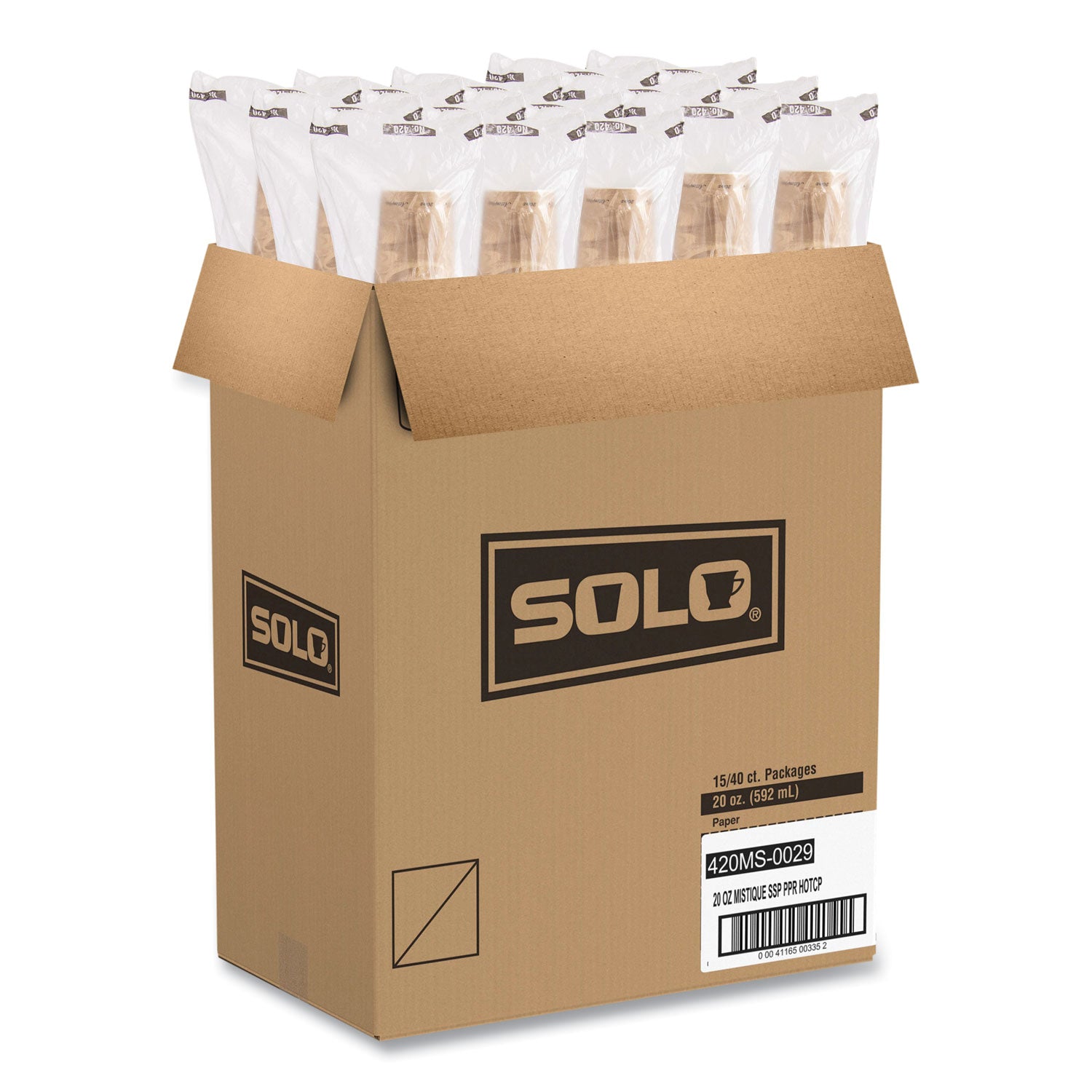 SOLO® Single Sided Poly Paper Hot Cups, 20 oz, Mistique Design, 40/Bag, 15 Bags/Carton