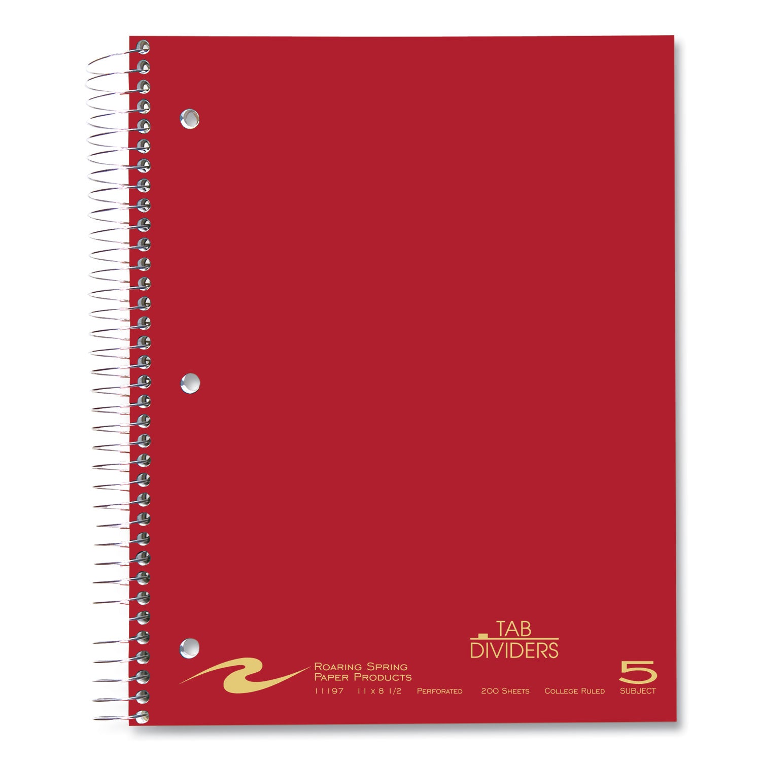 Roaring Spring® Wirebound Notebook with Tabs, 5-Subject, College Rule, Randomly Assorted Covers, (200) 11 x 8.5 Sheets, 12/Carton