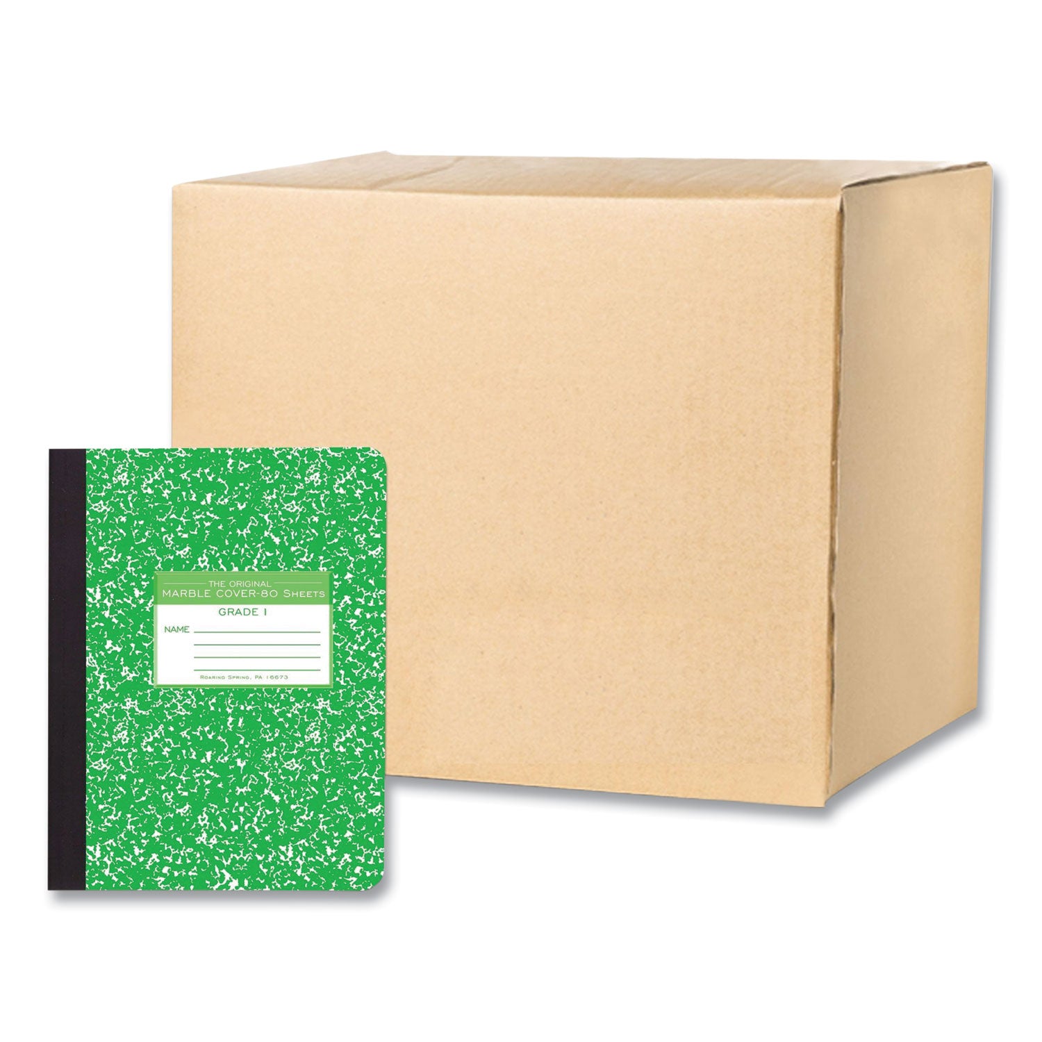 Ruled Composition Book, Grade 1 Manuscript Format, Green Marble Cover, (80) 9.75 x 7.5 Sheets, 48/Carton