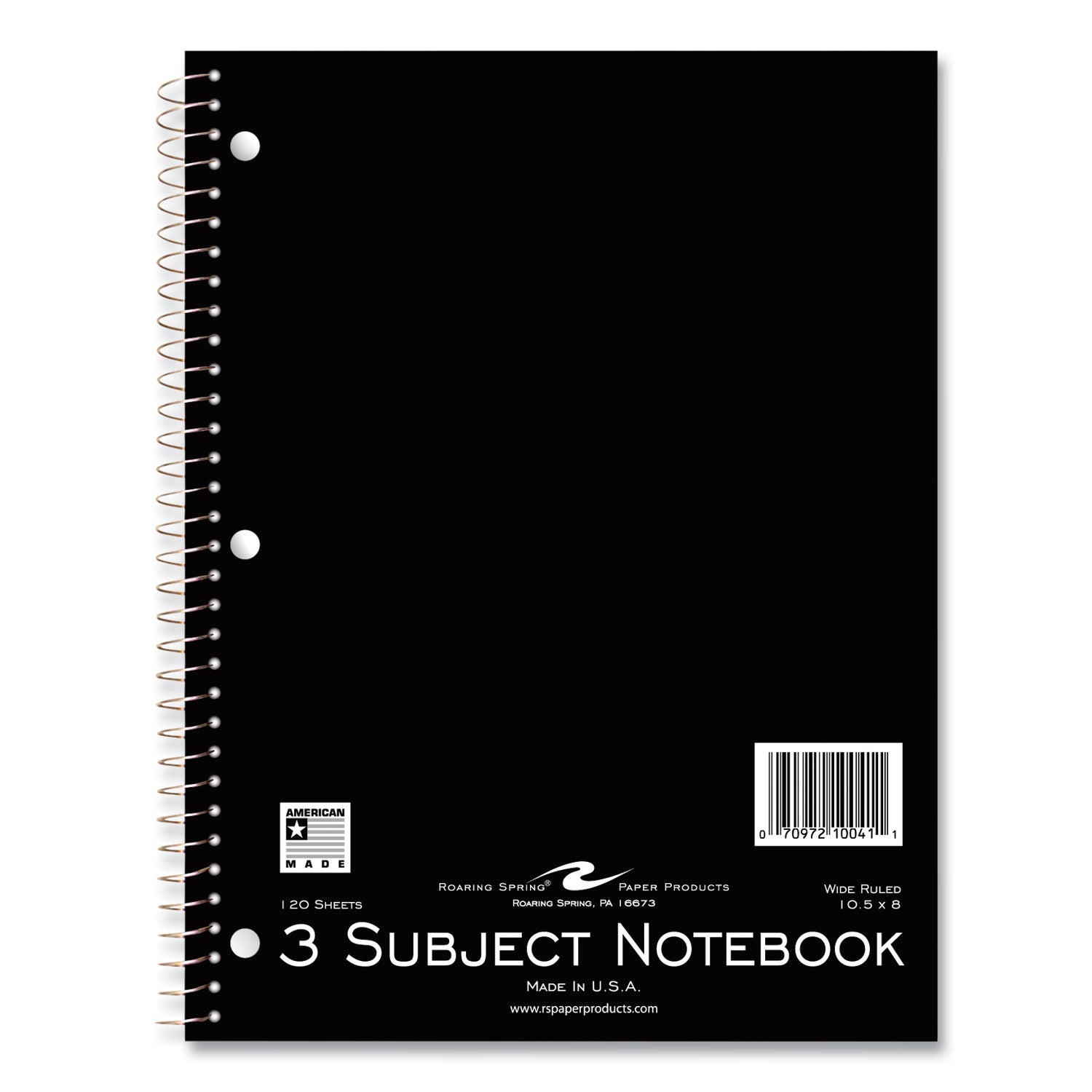 Roaring Spring® Subject Wirebound Promo Notebook, 3-Subject, Wide/Legal Rule, Asstorted Cover, (120) 10.5 x 8 Sheets, 24/Carton