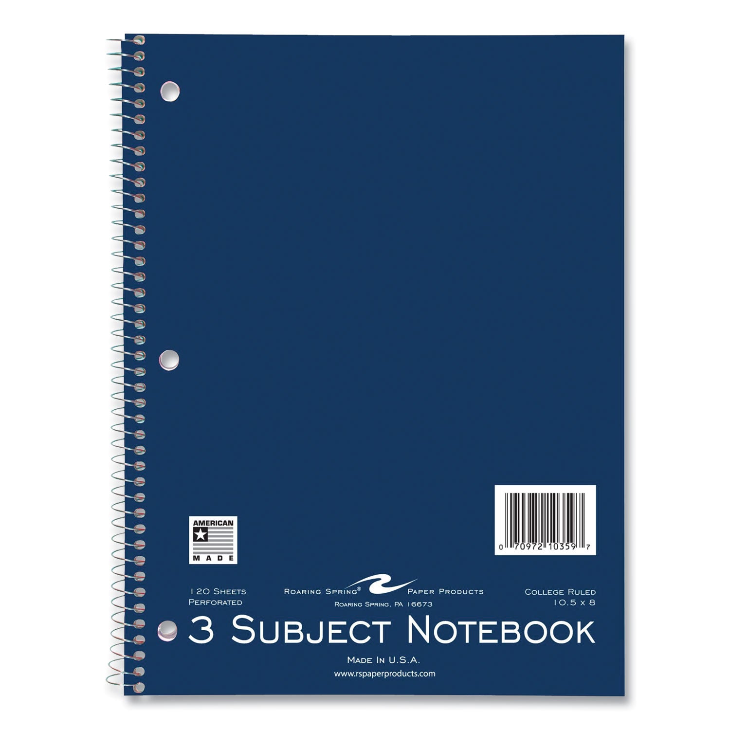 Roaring Spring® Subject Wirebound Notebook, 3-Subject, Medium/College Rule, Assorted Cover, (120) 10.5 x 8 Sheets, 24/Carton