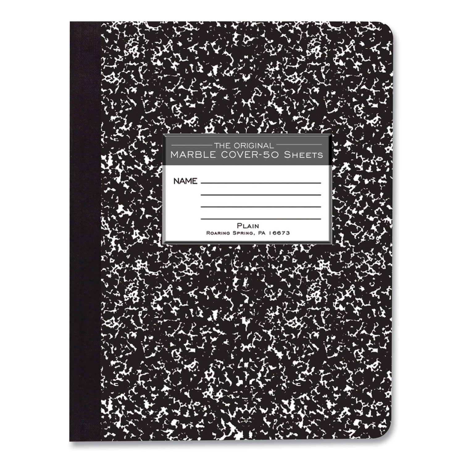 Roaring Spring® Hardcover Marble Composition Book, Unruled, Black Marble Cover, (50) 9.75 x 7.5 Sheets, 48/Carton