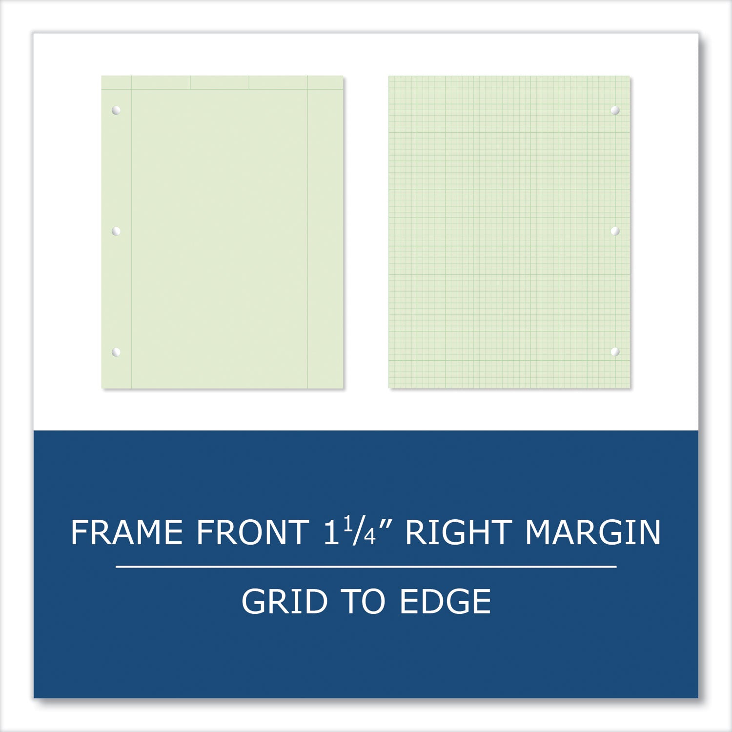 Roaring Spring® Engineer Pad, (1.25" Margin), Quad Rule (5 sq/in, 1 sq/in), 100 Light Green 8.5 x 11 Sheets/Pad, 24/Carton