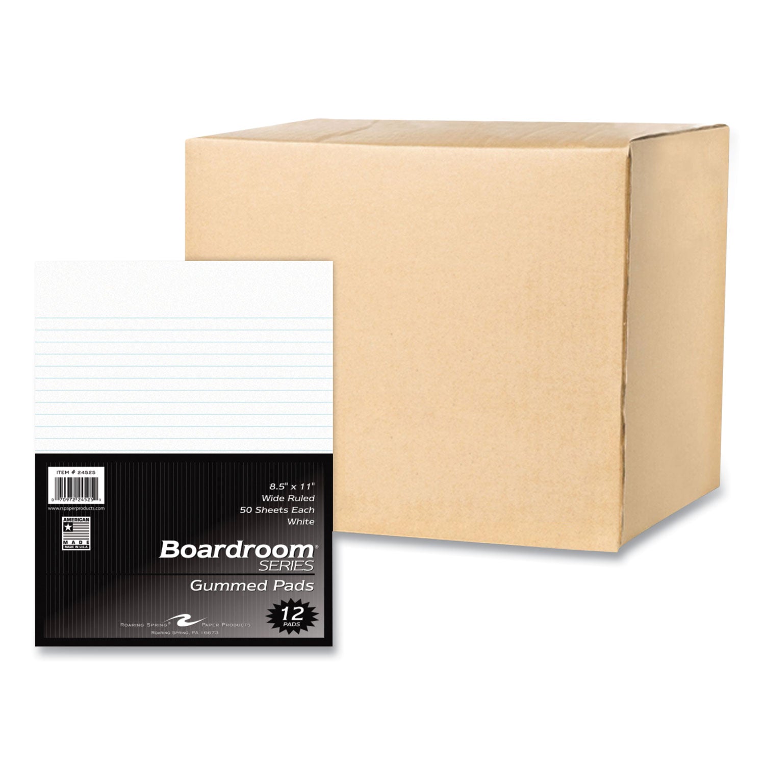 Boardroom Gummed Pad, Wide Rule, 50 White 8.5 x 11 Sheets, 72/Carton