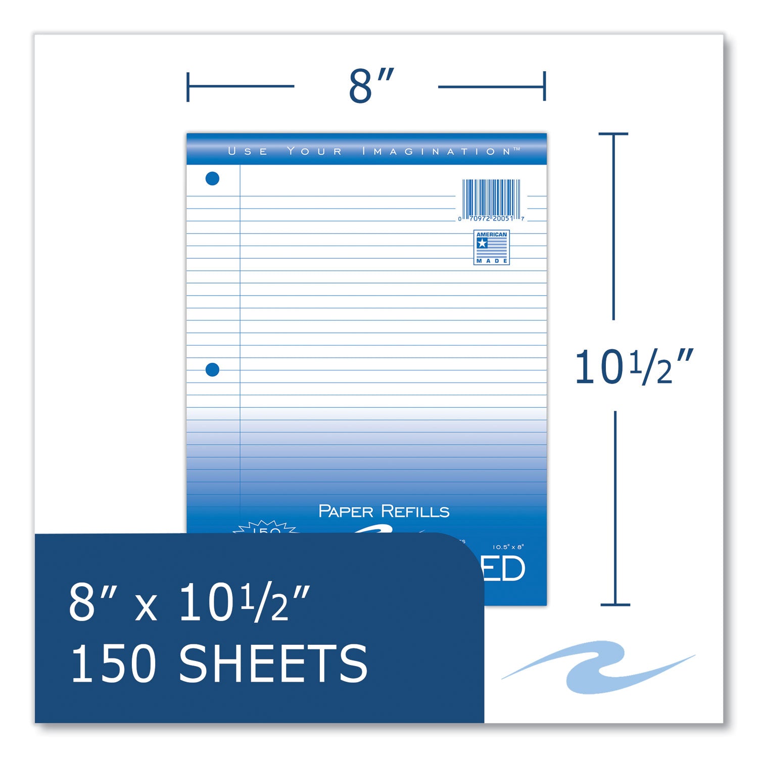 Roaring Spring® Loose Leaf Paper, 8 x 10.5, 3-Hole Punched, College Rule, White, 150 Sheets/Pack, 24 Packs/Carton