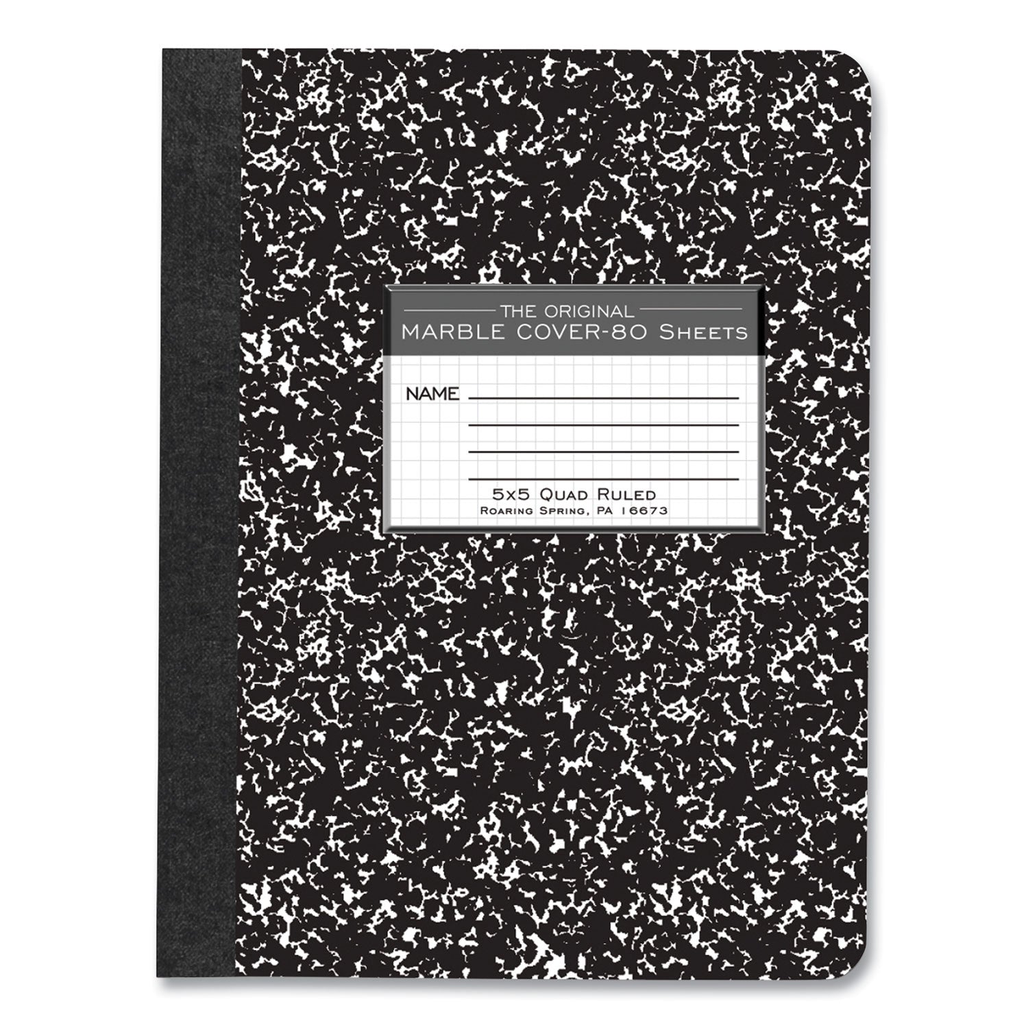 Hardcover Composition Book, Quadrille 5 sq/in Rule, Black Marble Cover, (80) 9.75 x 7.5 Sheets, 48/Carton