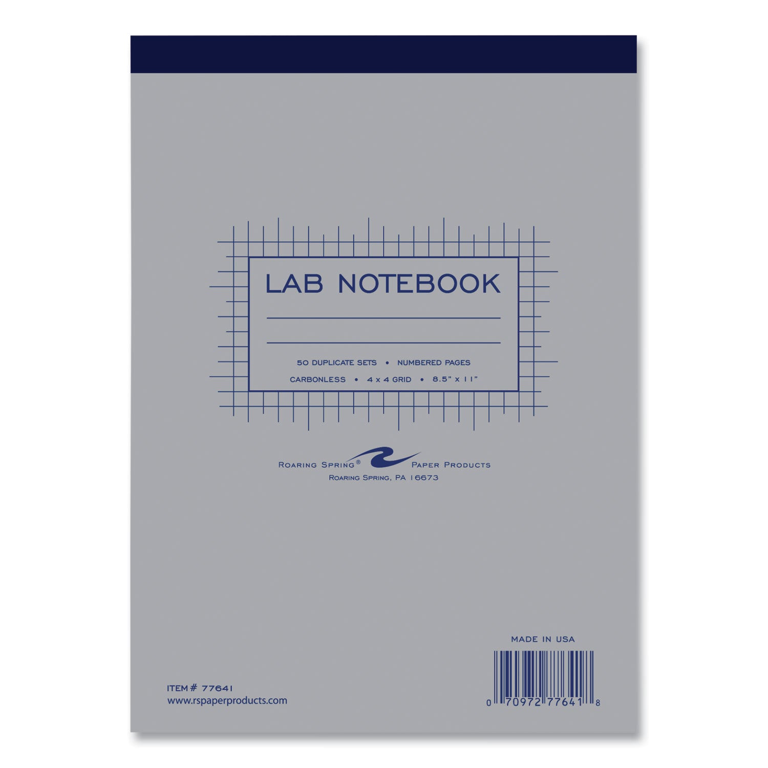 Roaring Spring® Lab and Science Carbonless Notebook, Quad Rule (4 sq/in), Gray Cover, (100) 8.5 x 11 Sheets, 24/Carton