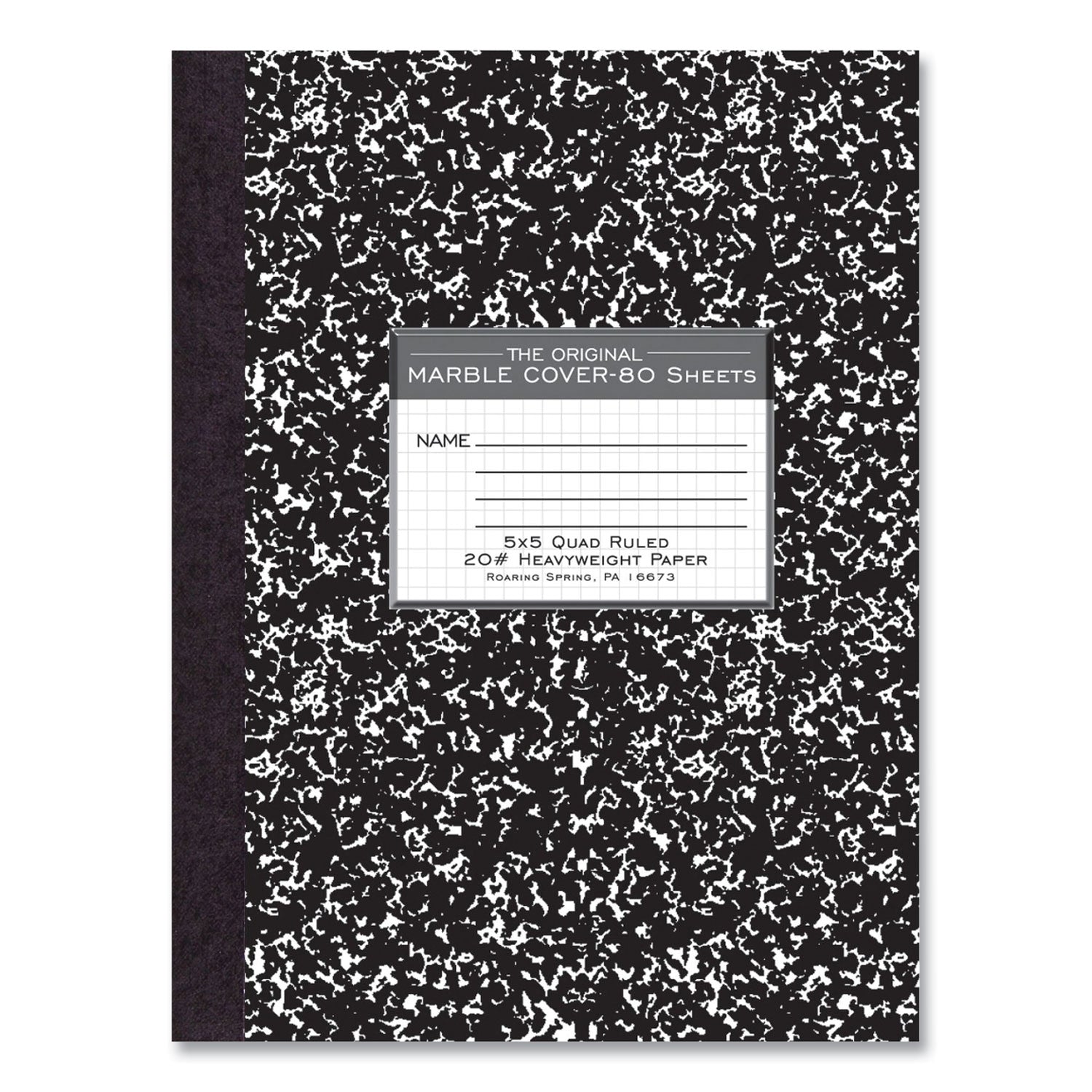 Roaring Spring® Hardcover Composition Book, Quadrille 5 sq/in Rule, Black Marble Cover, (80) 10.25 x 7.88 Sheets, 24/Carton