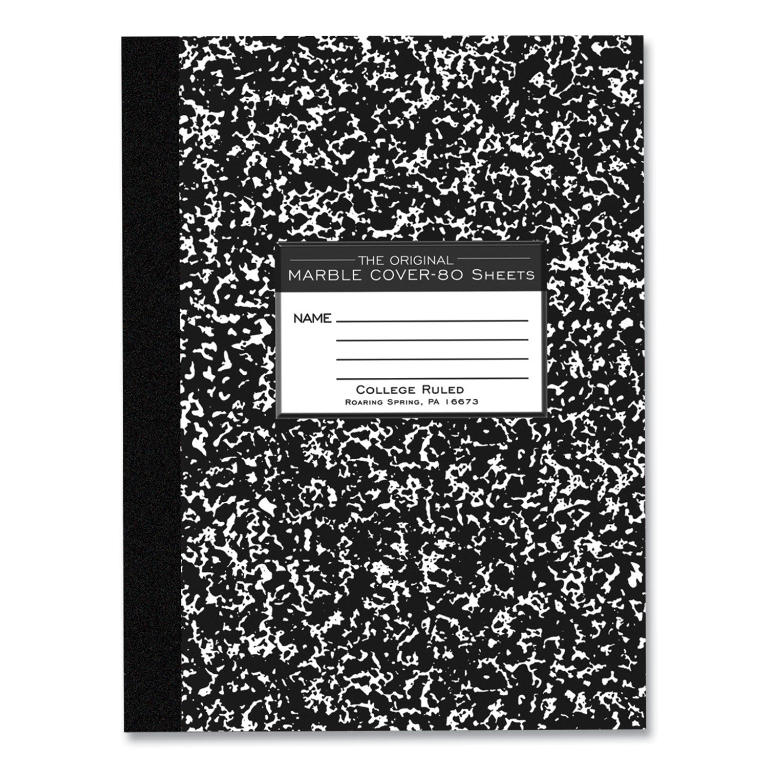 Roaring Spring® Flexible Cover Composition Book, Med/College Rule, Black Marble Cover, (80) 10.25 x 7.88 Sheets, 48/Carton