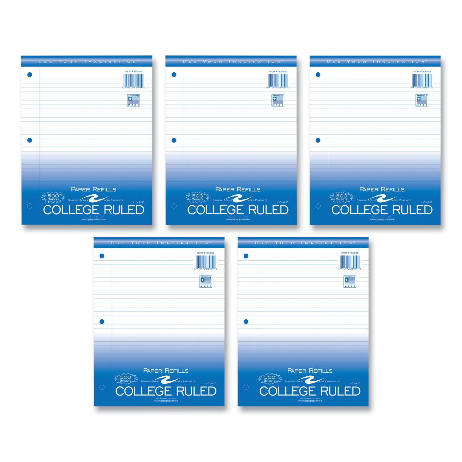 Loose Leaf Paper, 8.5 x 11, 3-Hole Punched, College Rule, White, 500 Sheets/Pack, 5 Packs/Carton