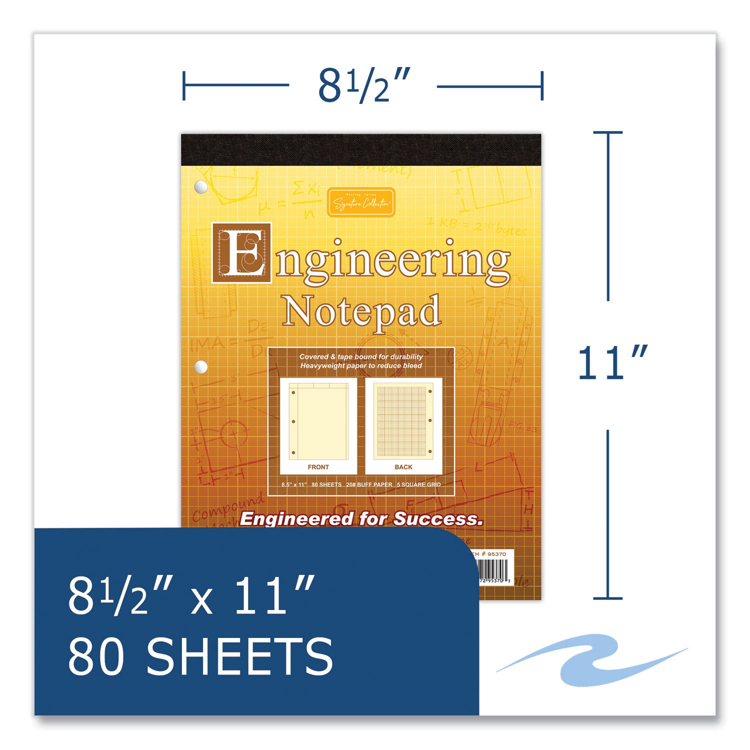 Roaring Spring® Covered Engineering Pad, 5 sq/in Quadrille Rule, 80 Buff 8.5 x 11 Sheets, 24/Carton