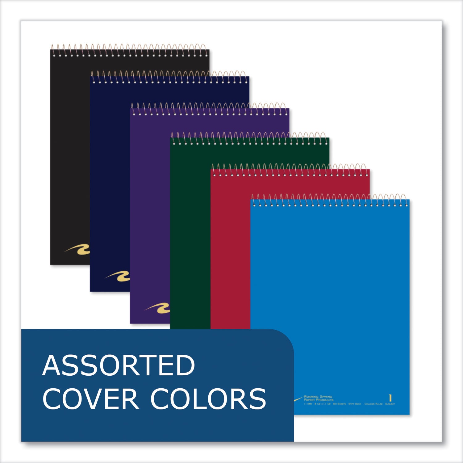 Roaring Spring® Flipper Subject Wirebound Notebook, 1-Subject, Assorted Cover Colors, (80) 8.5 x 11.5 Sheets, 24/Carton