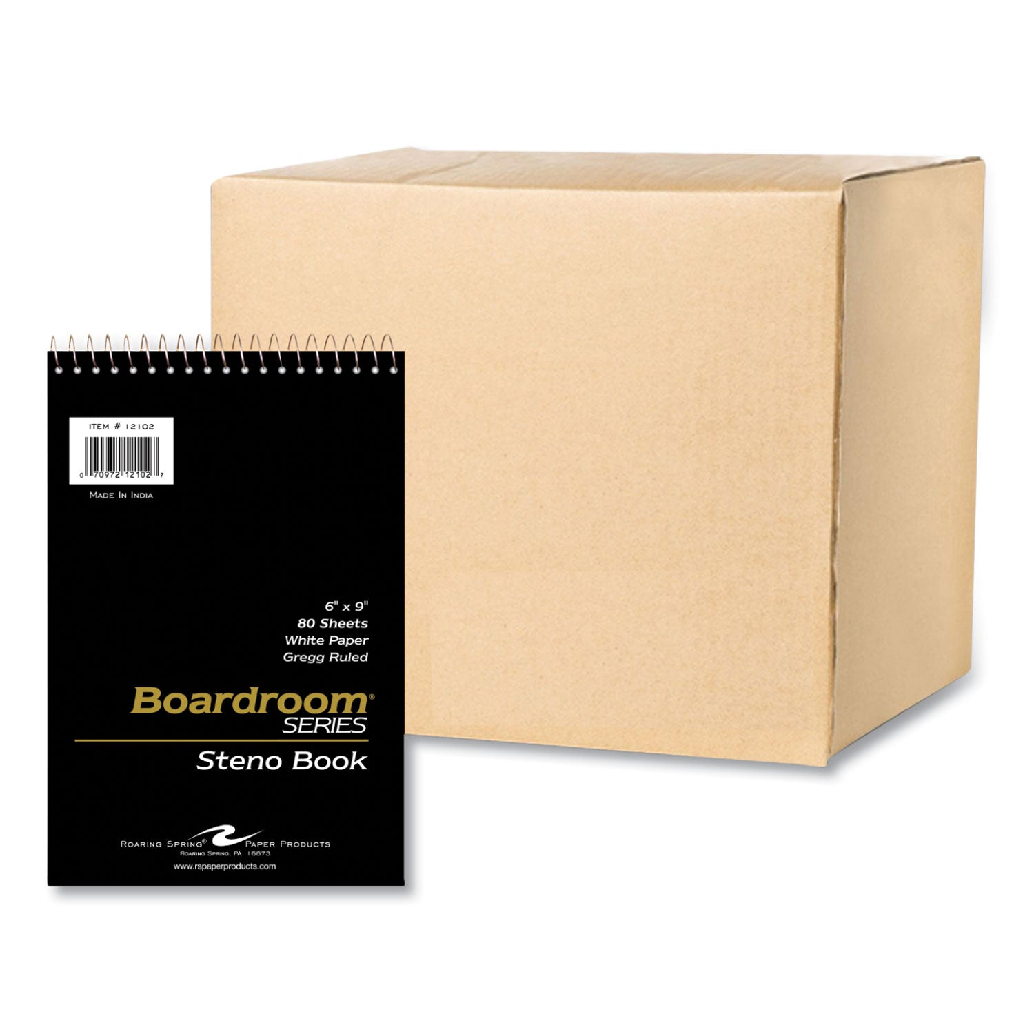 Boardroom Series Steno Pad, Gregg Rule, Brown Cover, 80 White 6 x 9 Sheets, 72 Pads/Carton