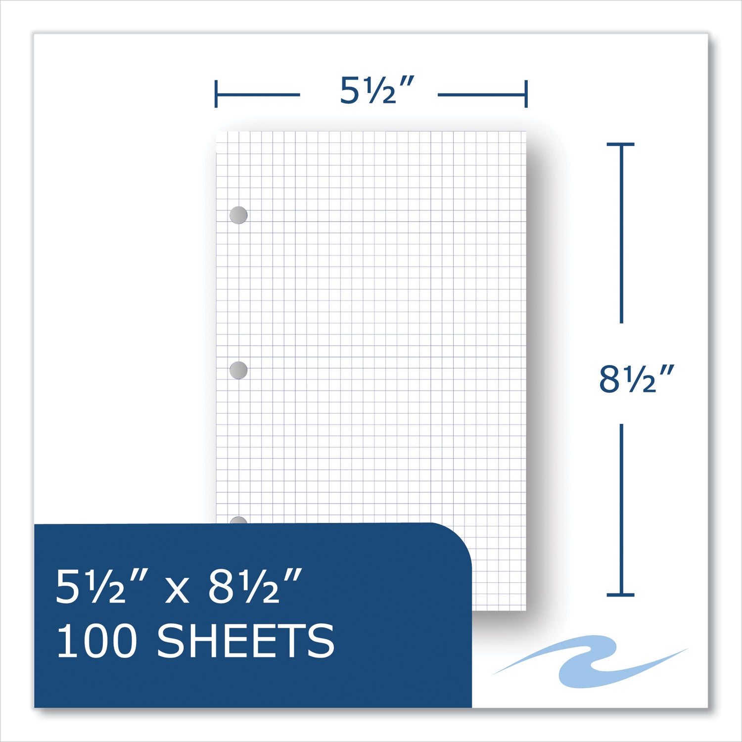 Roaring Spring® Graph Filler Paper, 3-Hole, Quadrille: 5 sq in, (100) 8.5 x 5.5 Sheets, 48/Carton