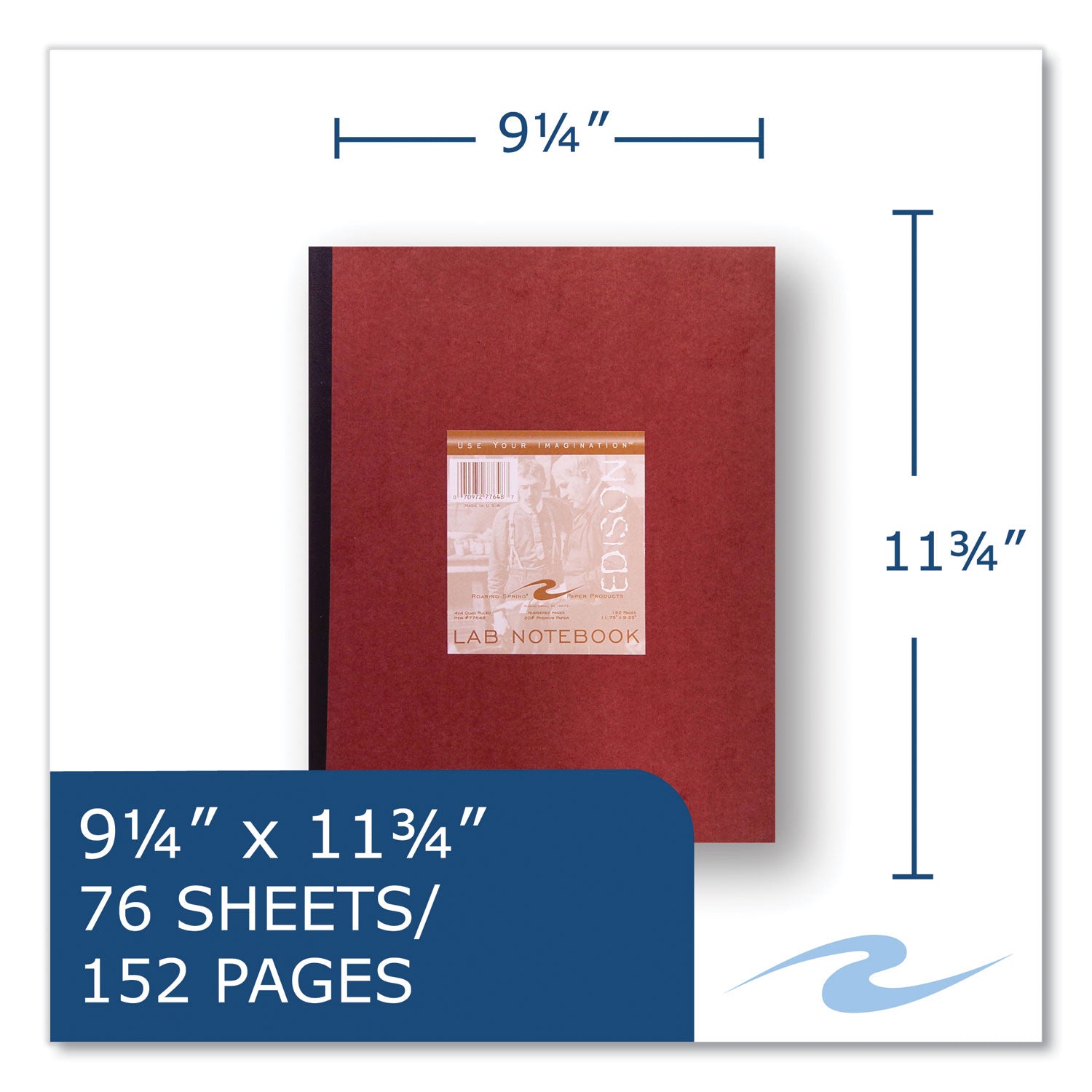 Roaring Spring® Lab and Science Numbered Notebook, Quadrille Rule (4 sq/in), Red Cover, (76) 11.75 x 9.25 Sheets, 24/Carton