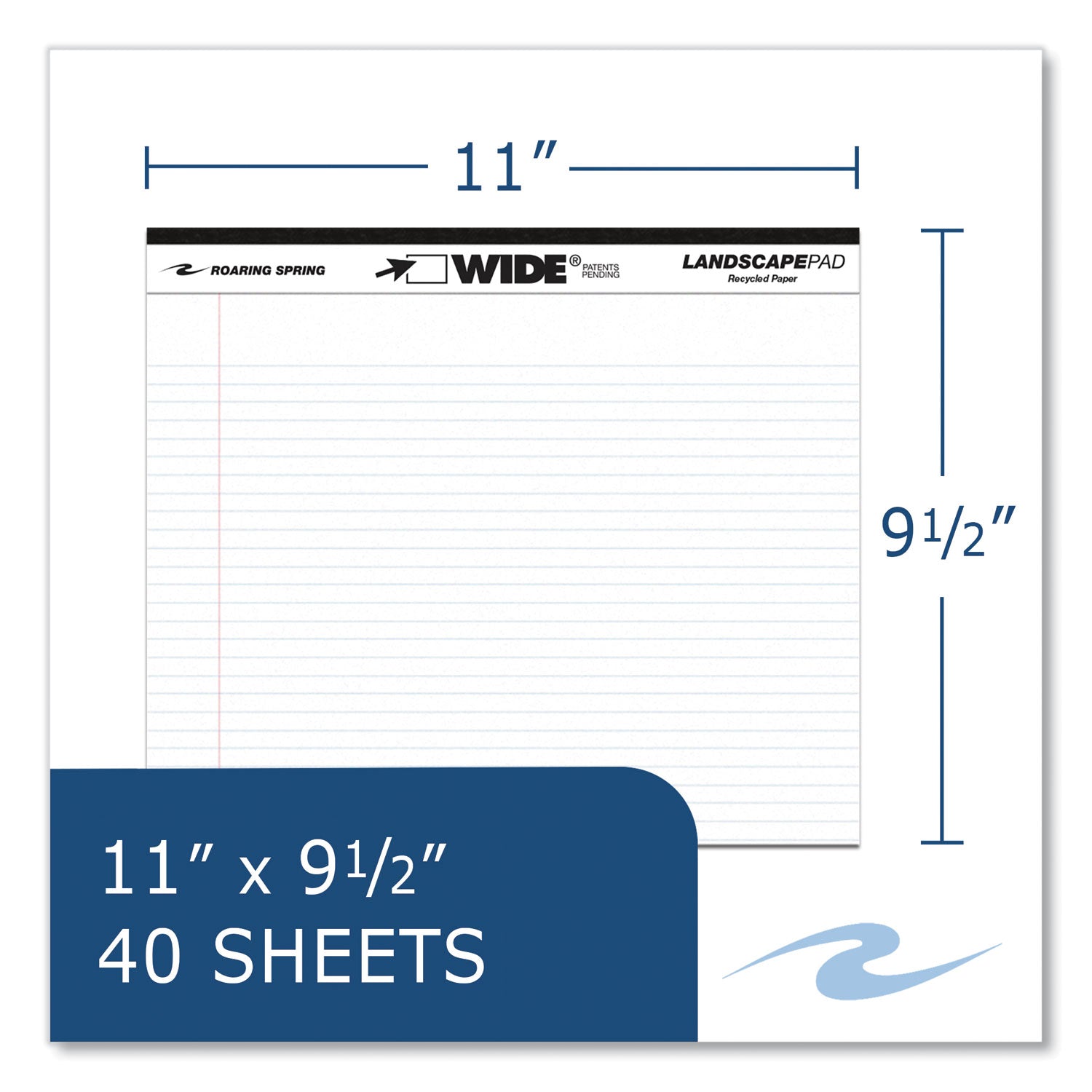 Roaring Spring® WIDE Landscape Format Writing Pad, Medium/College Rule, 40 White 11 x 9.5 Sheets, 18/Carton