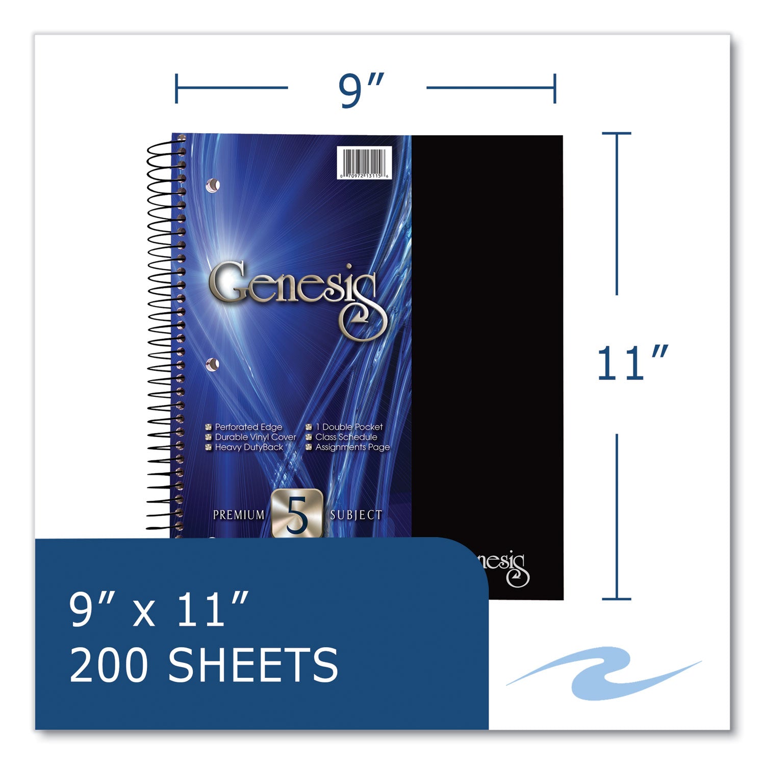 Roaring Spring® Genesis Notebook, 5-Subject, Medium/College Rule, Randomly Assorted Cover Color, (200) 11 x 9 Sheets, 12/Carton