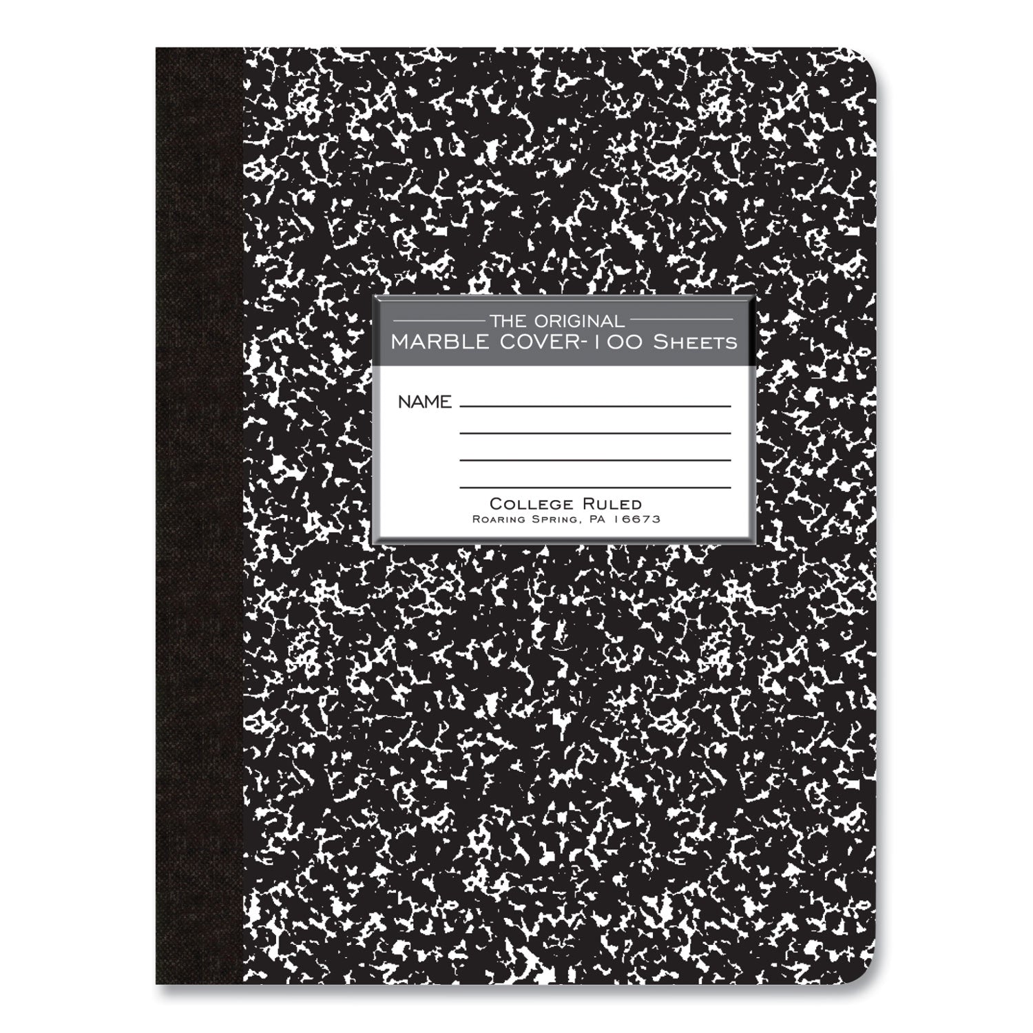 Roaring Spring® Hardcover Marble Composition Book, Med/College Rule, Black Marble Cover, (100) 9.75 x 7.5 Sheets, 24/Carton